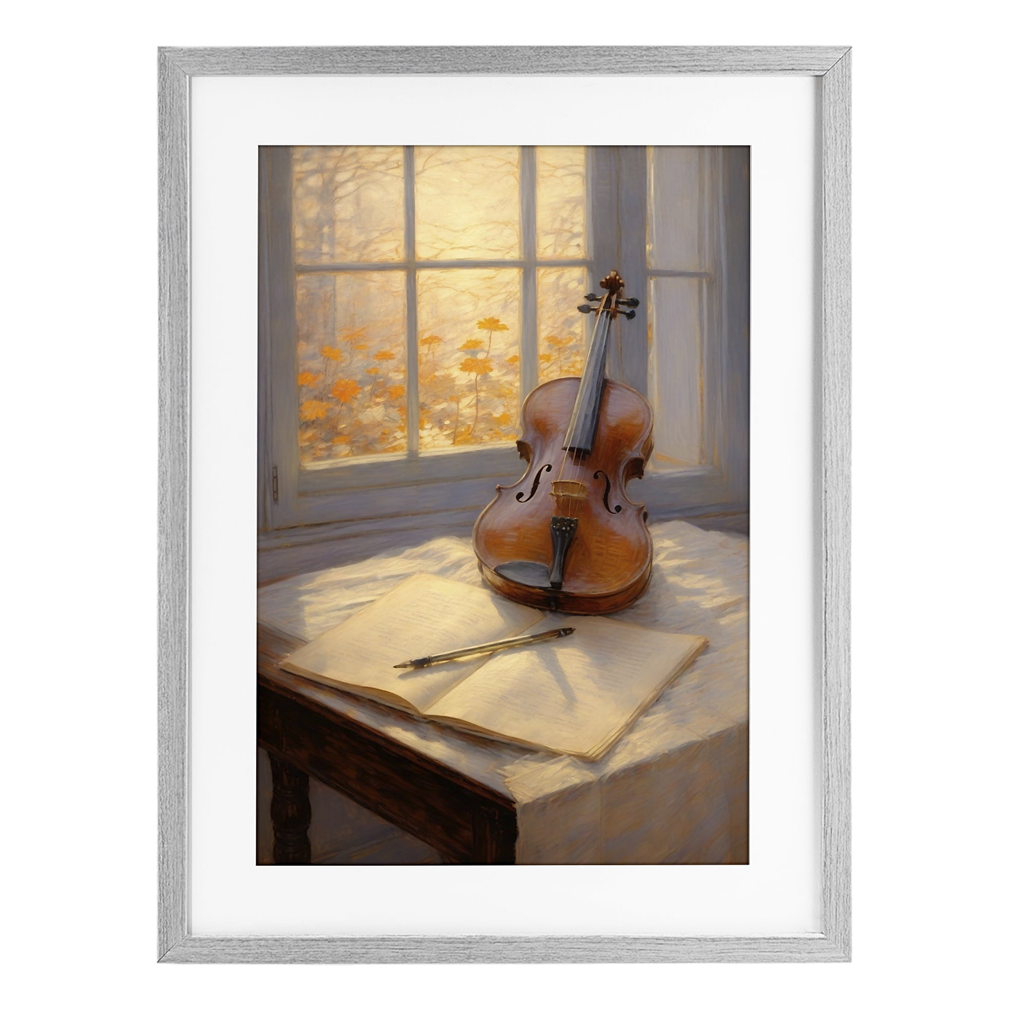 Stupell Industries Autumn Sunlit Violin Gray Framed Print Under Glass, design by Angie Hawke