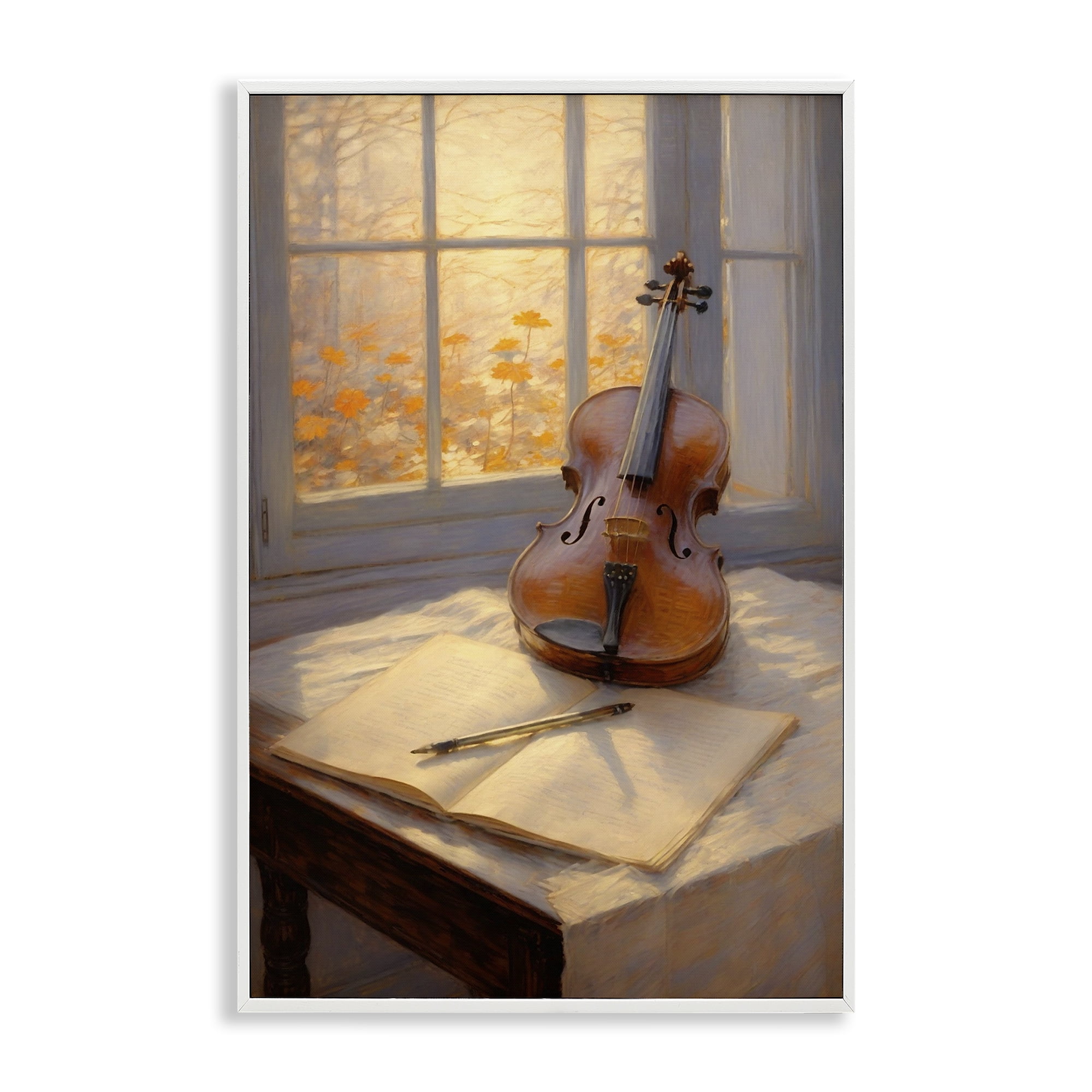 Stupell Industries Autumn Sunlit Violin White Framed Giclee Art, design by Angie Hawke
