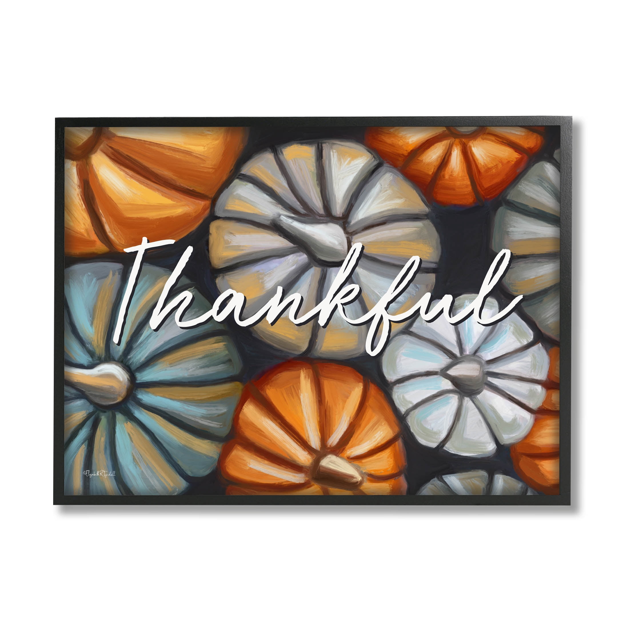 Stupell Industries Autumn Thankful Pumpkins Phrase Graphic Art Black Framed Art Print Wall Art, Design by Elizabeth Tyndall