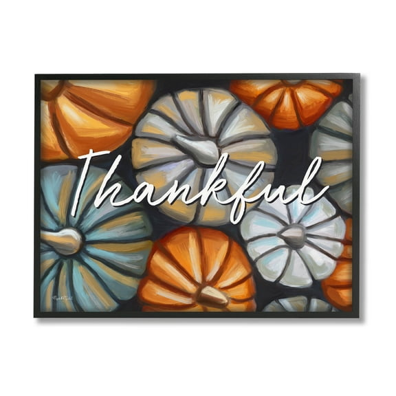 Stupell Industries Autumn Thankful Pumpkins Phrase Graphic Art Black Framed Art Print Wall Art, Design by Elizabeth Tyndall