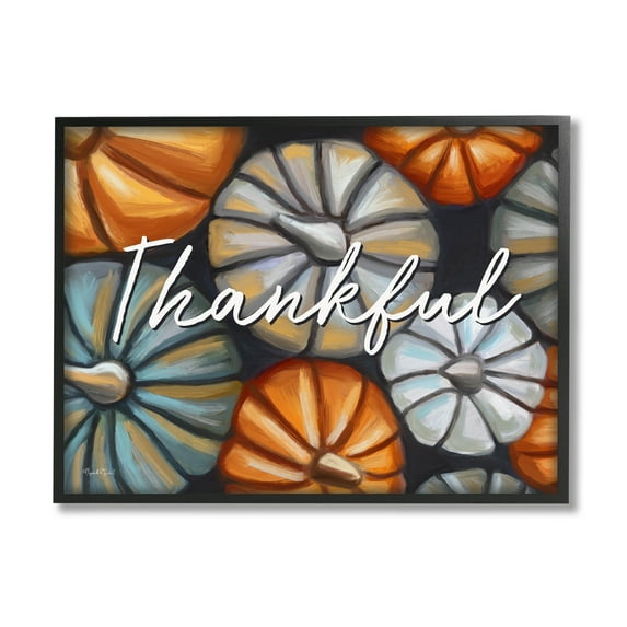 Stupell Industries Autumn Thankful Pumpkins Phrase Graphic Art Black Framed Art Print Wall Art, Design by Elizabeth Tyndall