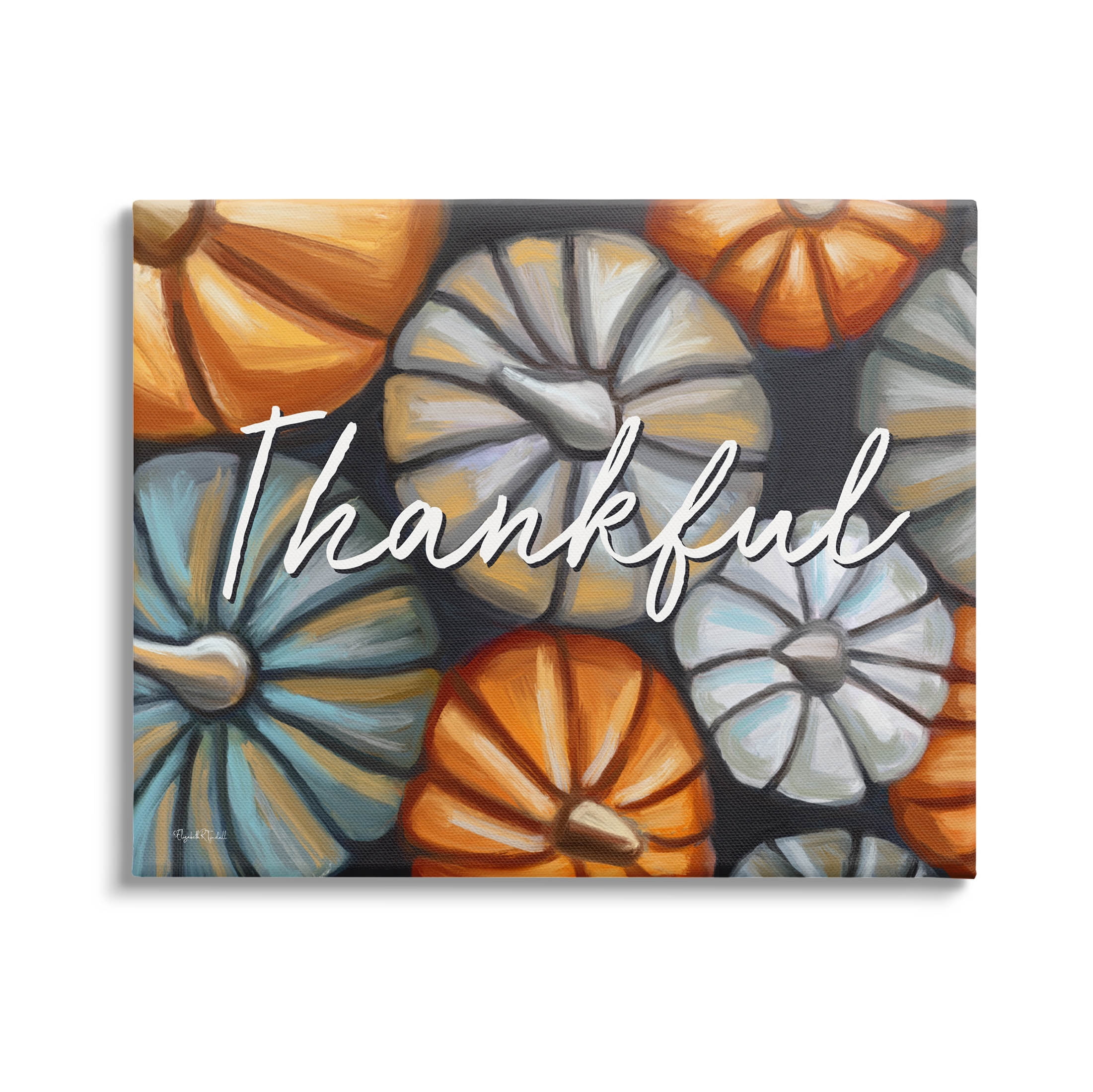Stupell Industries Autumn Thankful Pumpkins Phrase Graphic Art Gallery Wrapped Canvas Print Wall Art, Design by Elizabeth Tyndall