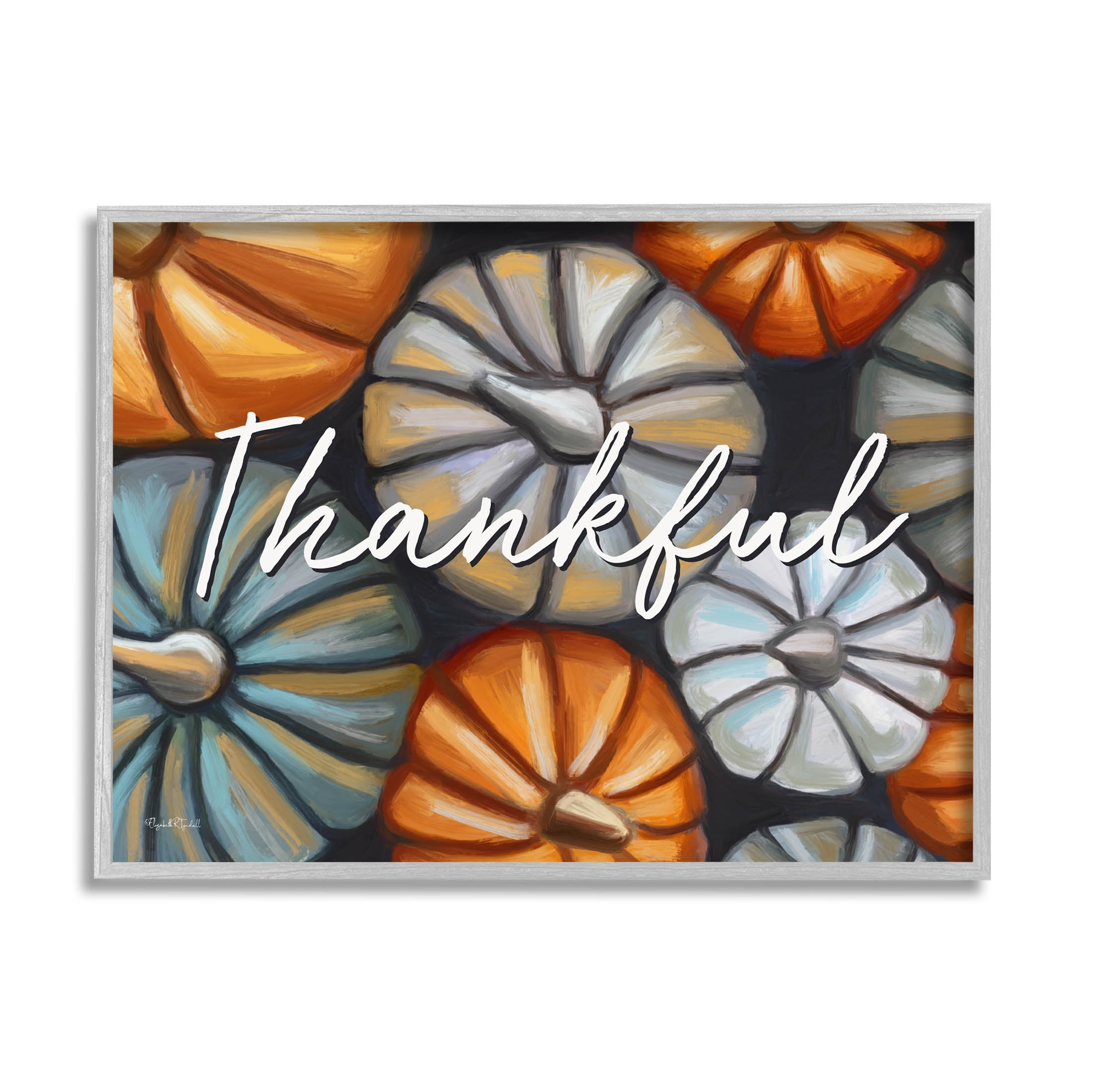 Stupell Industries Autumn Thankful Pumpkins Phrase Graphic Art Gray Framed Art Print Wall Art, Design by Elizabeth Tyndall