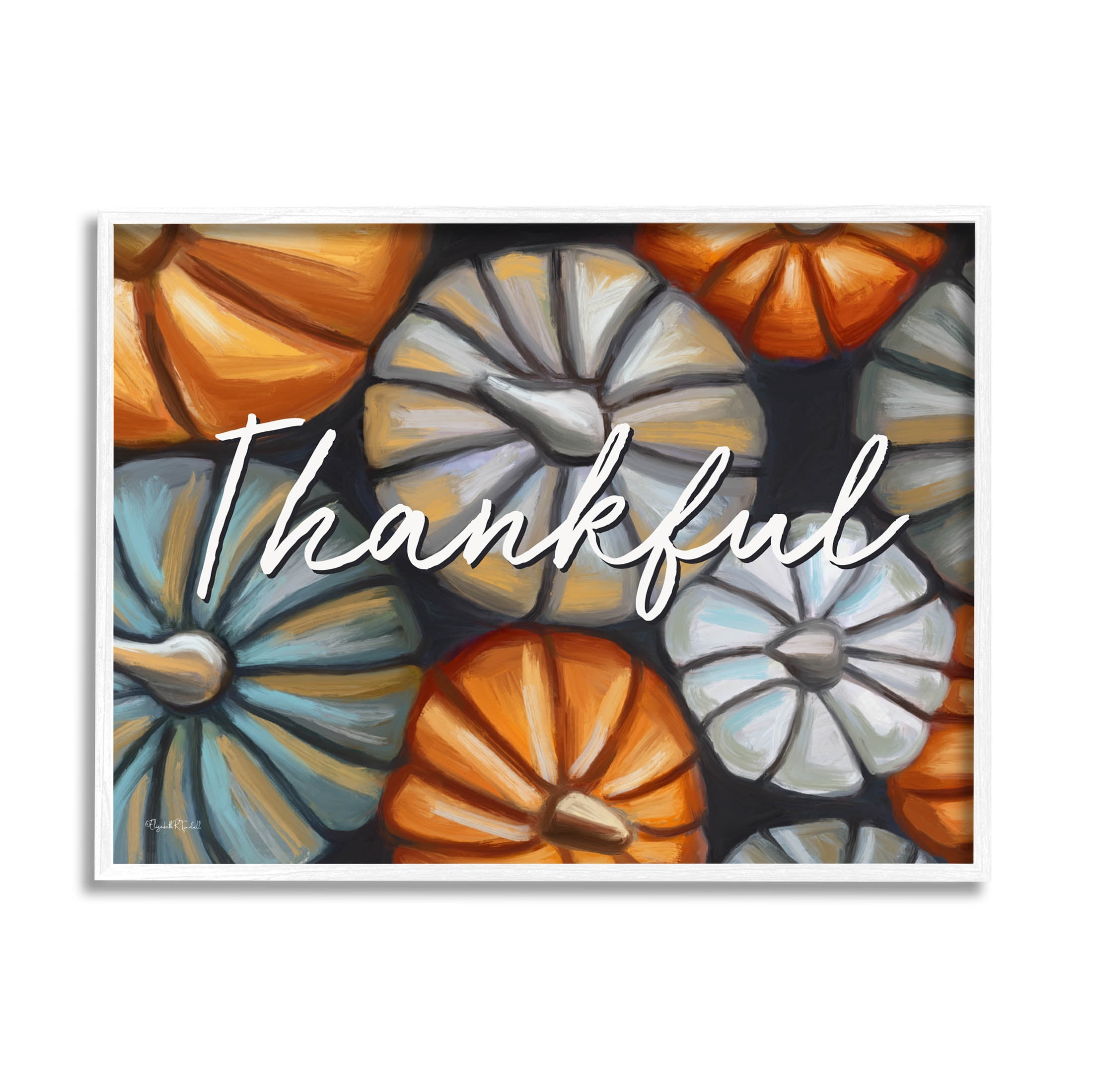 Stupell Industries Autumn Thankful Pumpkins Phrase Graphic Art White Framed Art Print Wall Art, Design by Elizabeth Tyndall
