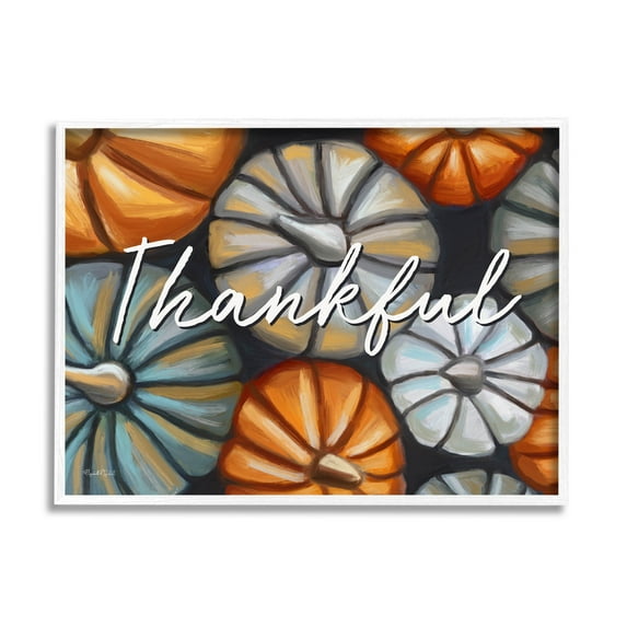 Stupell Industries Autumn Thankful Pumpkins Phrase Graphic Art White Framed Art Print Wall Art, Design by Elizabeth Tyndall