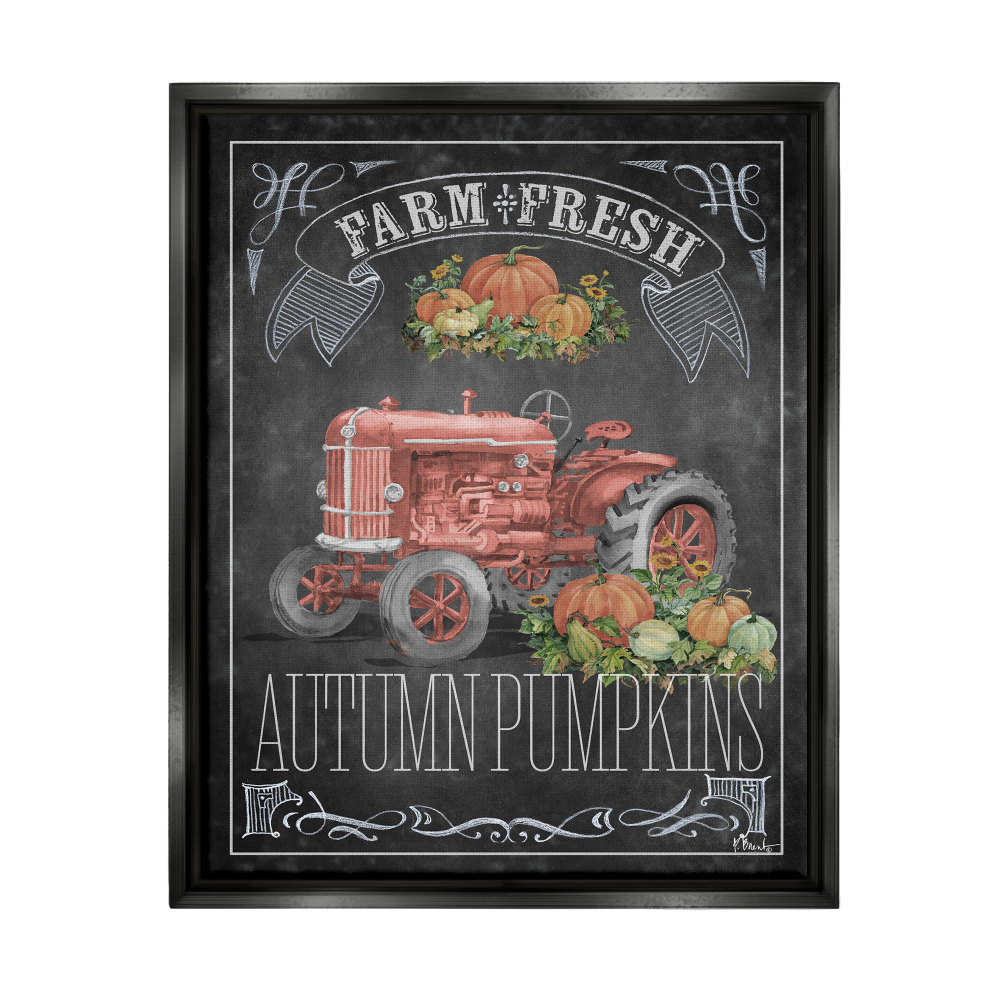 Stupell Industries Autumn Tractor Chalkboard Transportation Painting Black Floater Framed Canvas Art Print Wall Art, 25 x 31