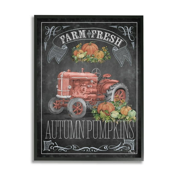 Stupell Industries Autumn Tractor Chalkboard Transportation Painting Black Framed Art Print Wall Art, 11 x 14