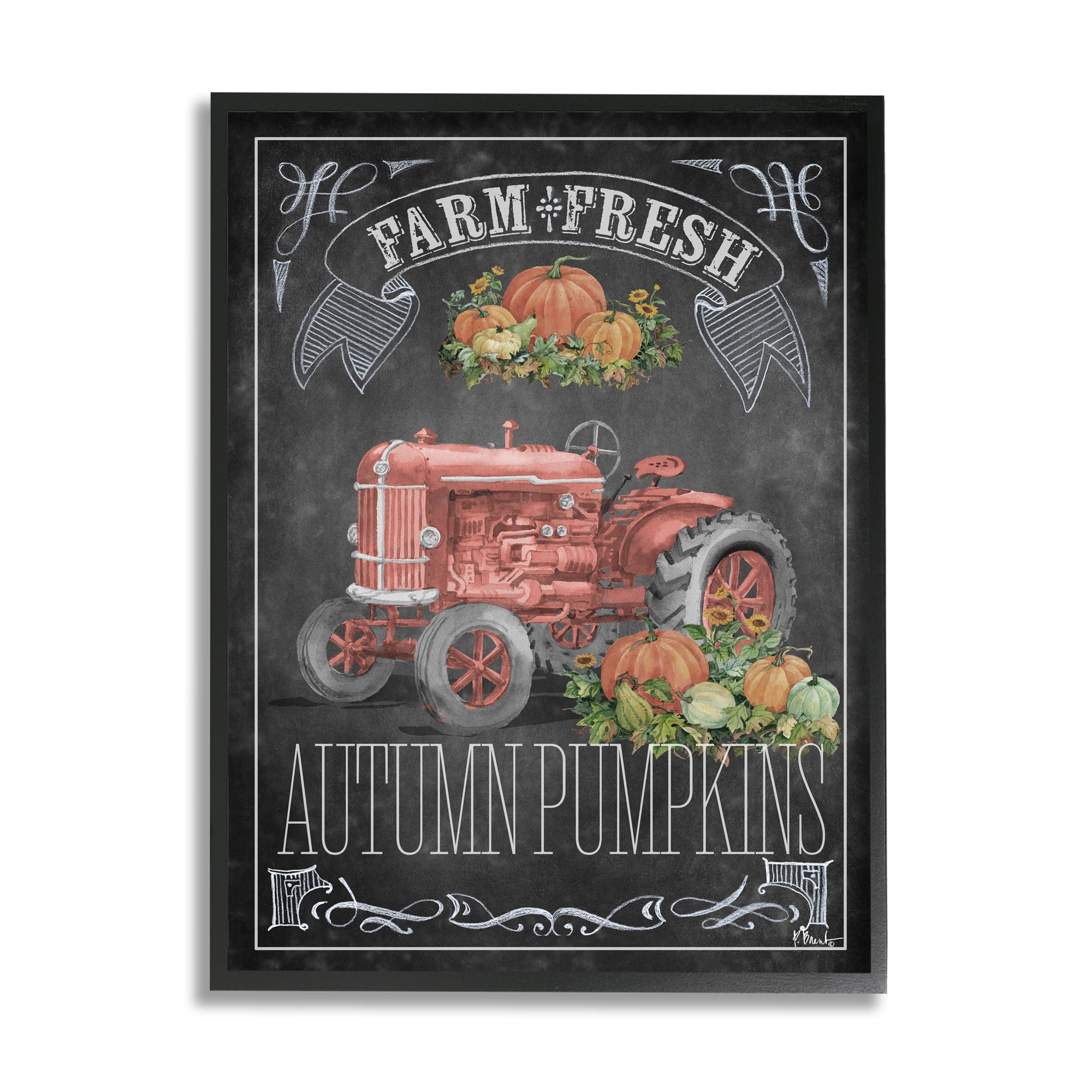 Stupell Industries Autumn Tractor Chalkboard Transportation Painting Black Framed Art Print Wall Art, 24 x 30