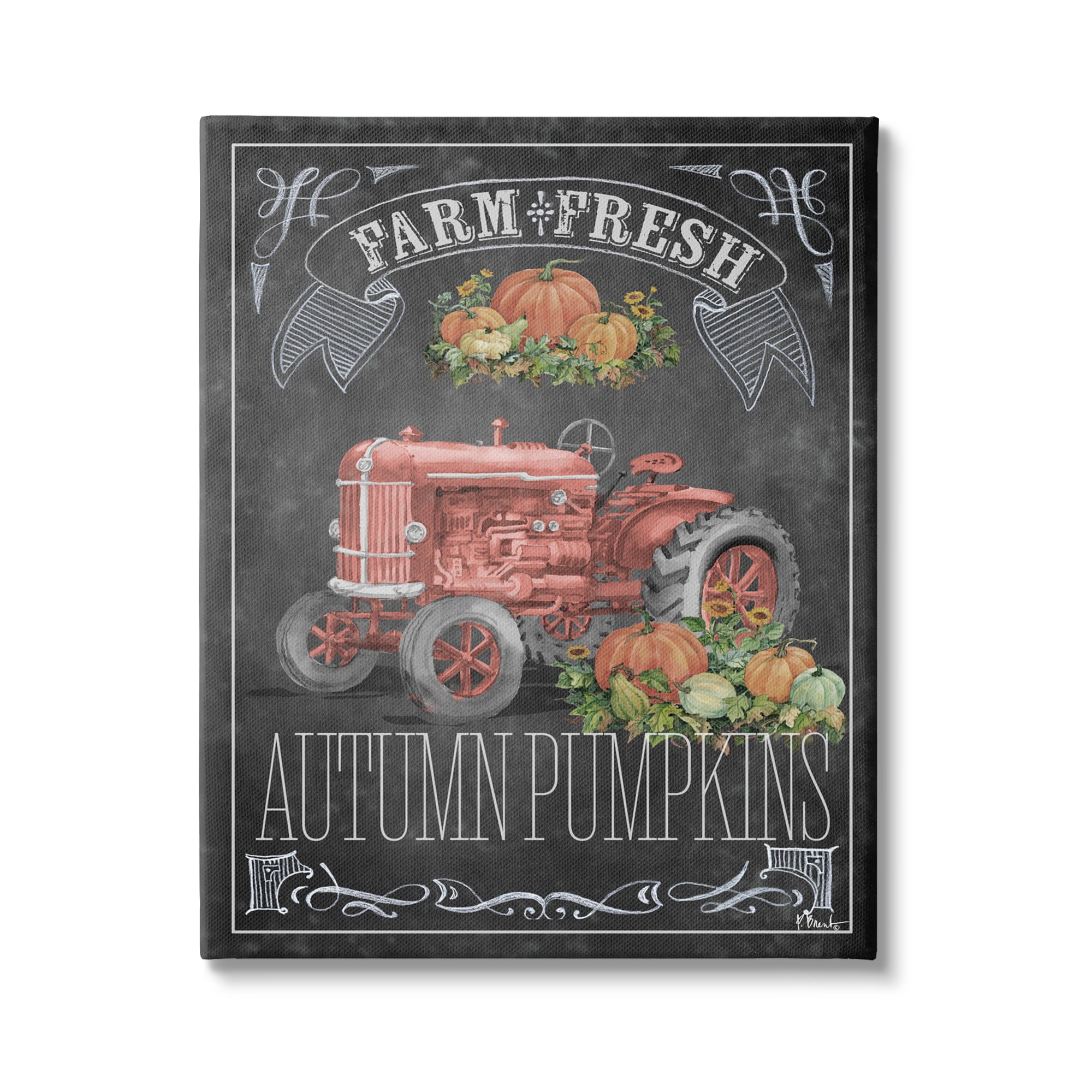 Stupell Industries Autumn Tractor Chalkboard Transportation Painting Gallery Wrapped Canvas Art Print Wall Art, 24 x 30
