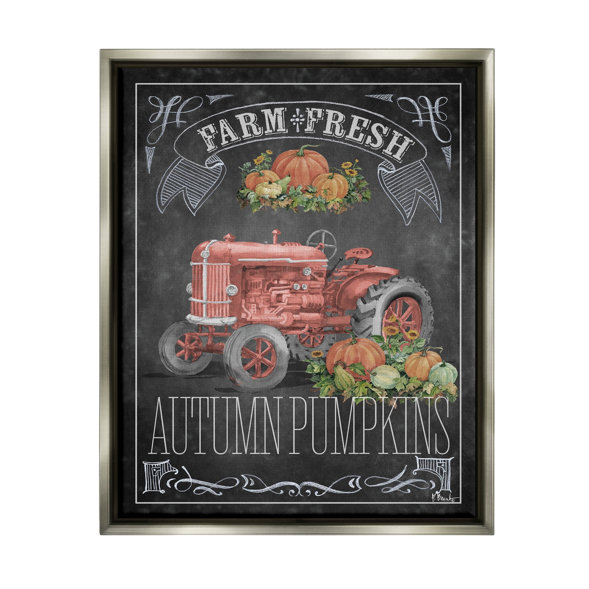 Stupell Industries Autumn Tractor Chalkboard Transportation Painting Gray Floater Framed Canvas Art Print Wall Art, 25 x 31