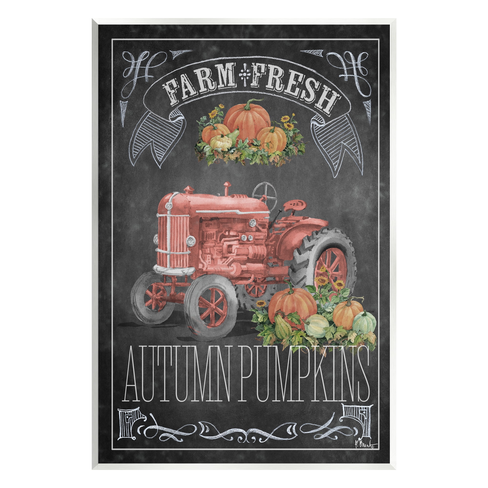 Stupell Industries Autumn Tractor Chalkboard Transportation Painting Unframed Art Print Wall Art, 13 x 19