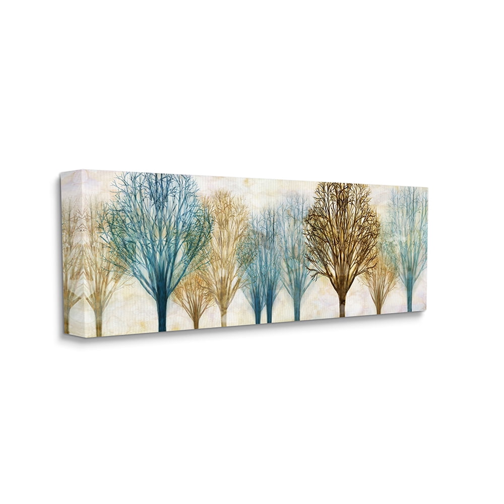 Autumn Tree Forest Blue and Brown Abstract Canvas Wall Art