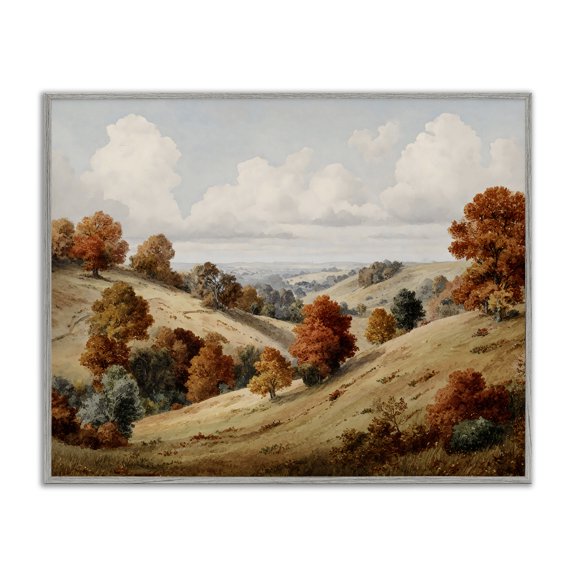 Stupell Industries Autumn Tree Lined Hills Gray Framed Giclee Art, design by LSR Design Studio
