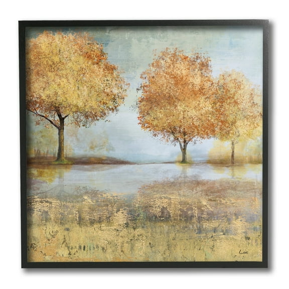 Stupell Industries Autumn Trees by Lake Countryside Landscape Landscape Painting Black Framed Art Print Wall Art, 12 x 12