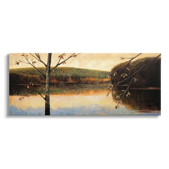 Stupell Industries Autumn Trees by Lake Nature Painting Gallery Wrapped Canvas Print Wall Art, 24 x 10