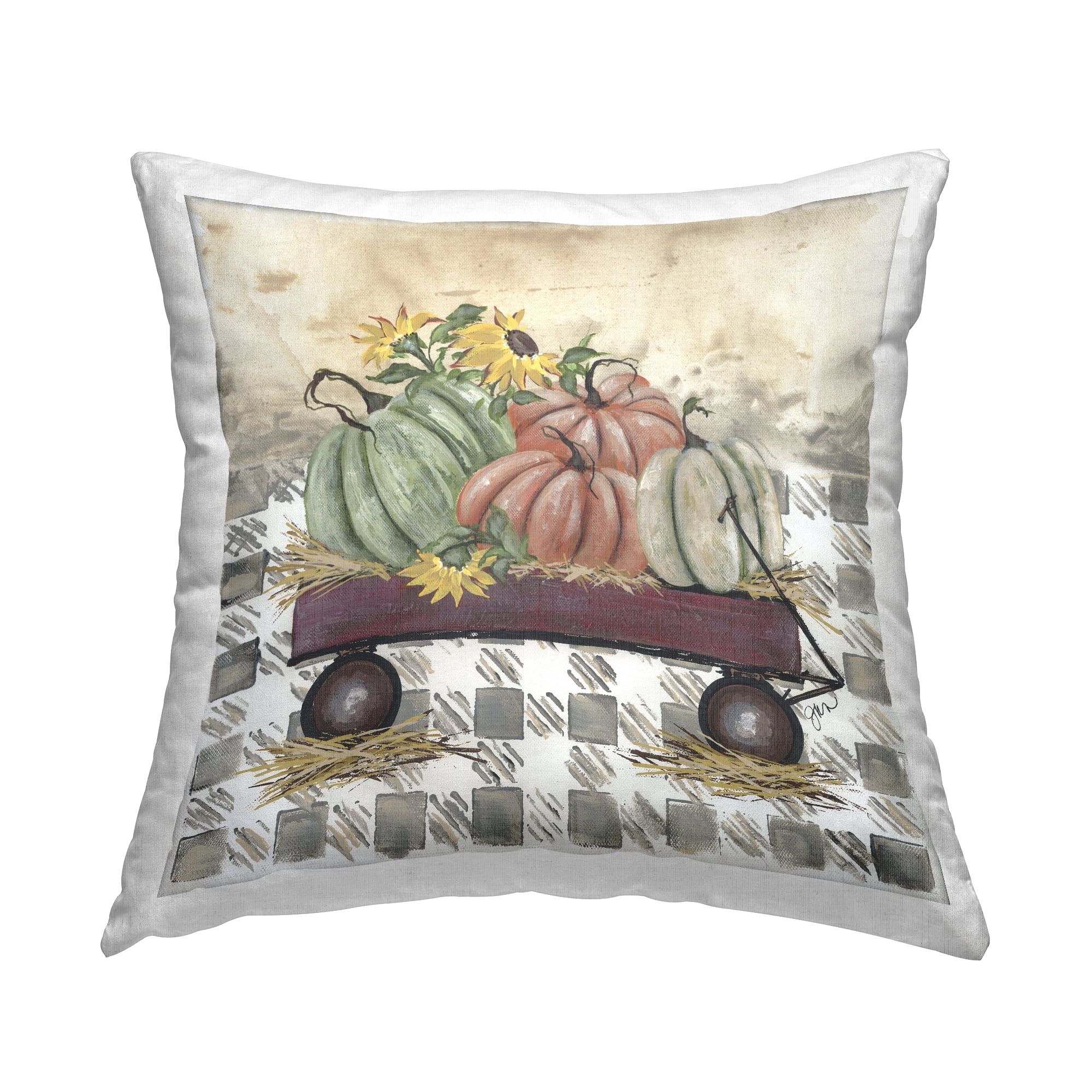 Stupell Industries Autumn Wagon Floral Pumpkins Printed Throw Pillow Design by Julie Norkus