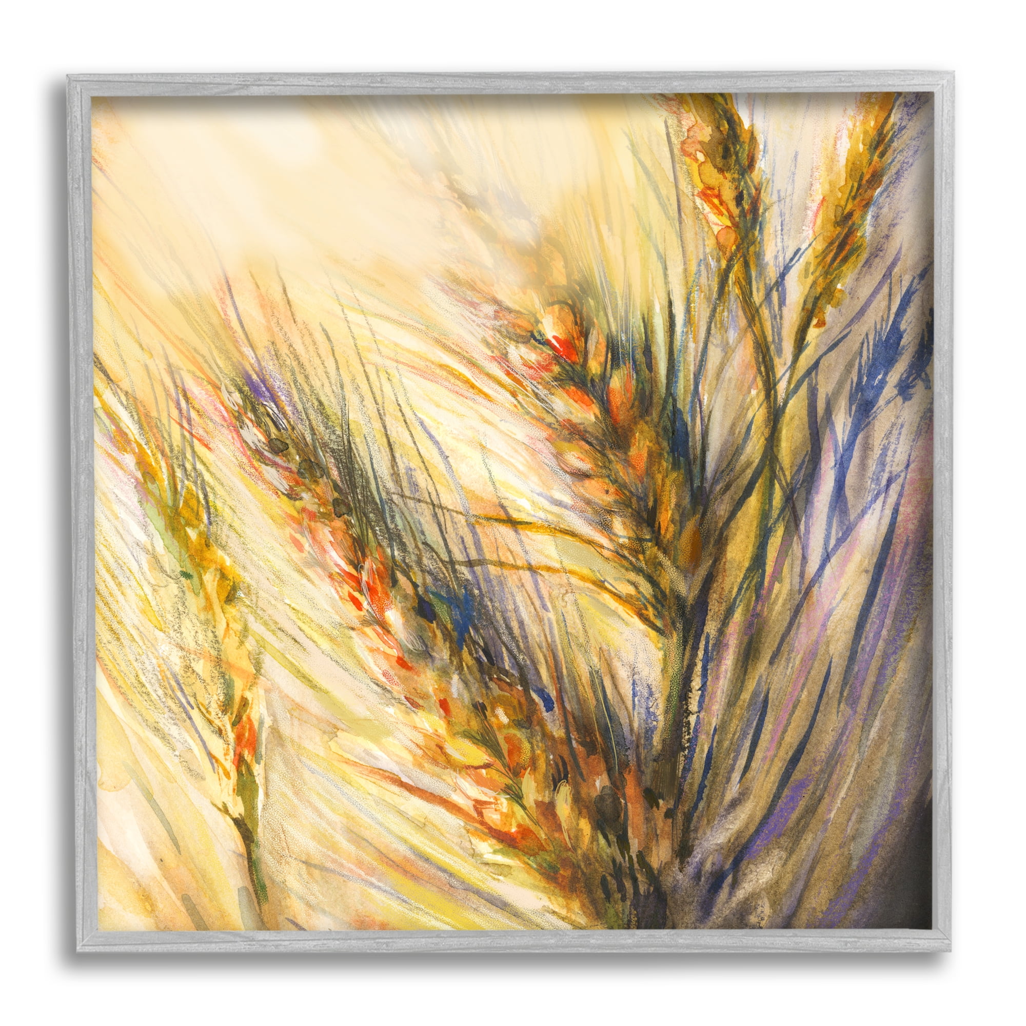 Stupell Industries Autumn Wheat Painting Botanical & Floral Painting Gray Framed Art Print Wall Art, 17 x 17