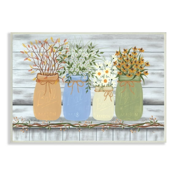 Stupell Industries Autumn Wildflower Bouquets Traditional Farm Jars Country Florals, 19 x 13, Design by Lisa Kennedy
