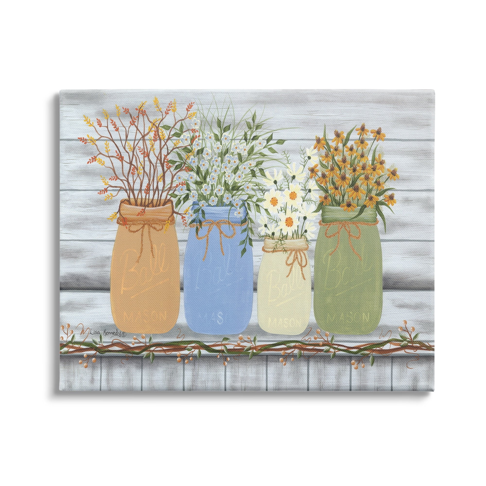 Stupell Industries Autumn Wildflower Bouquets Traditional Farm Jars Country Florals, 20 x 16, Design by Lisa Kennedy