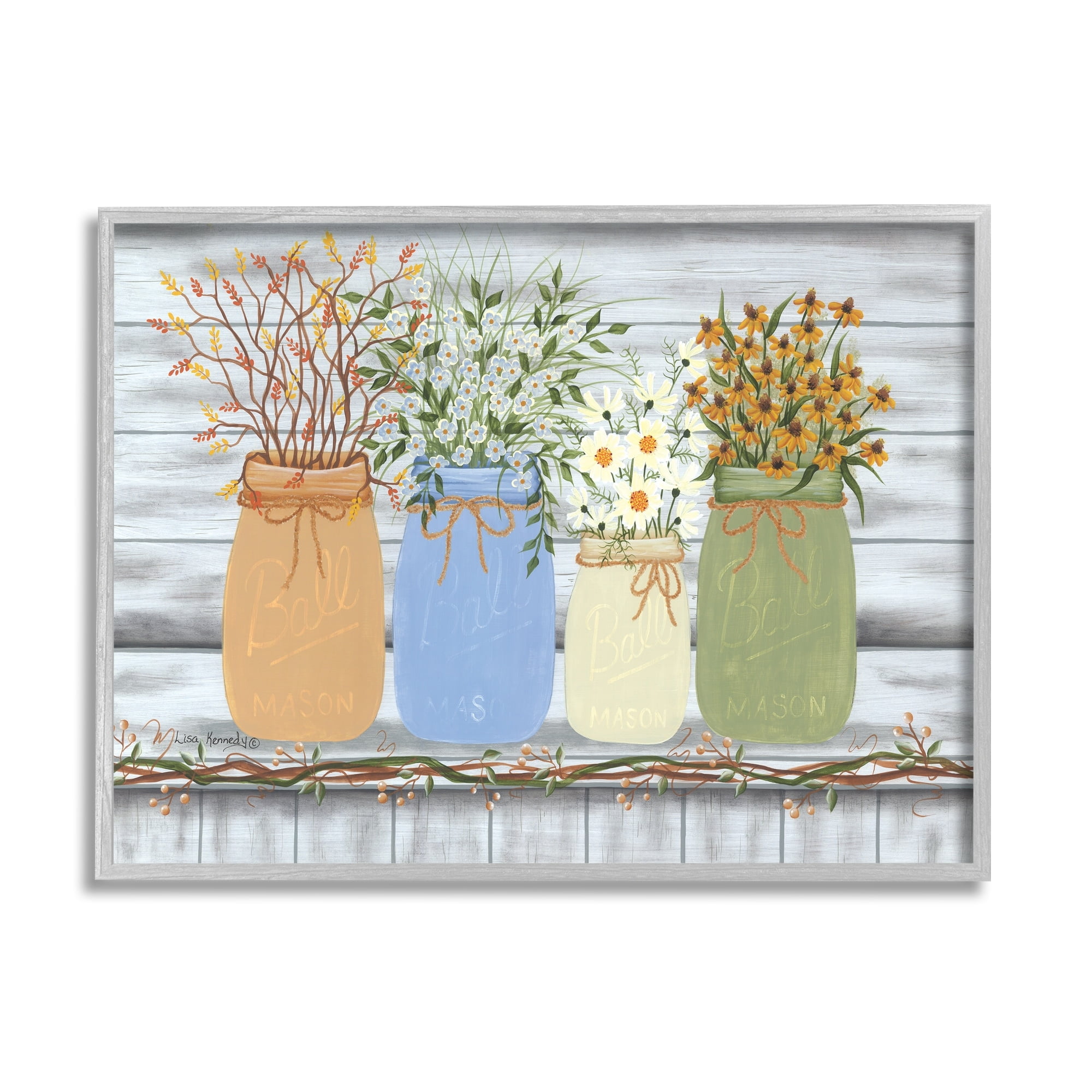 Stupell Industries Autumn Wildflower Bouquets Traditional Farm Jars Country Florals, 20 x 16, Design by Lisa Kennedy