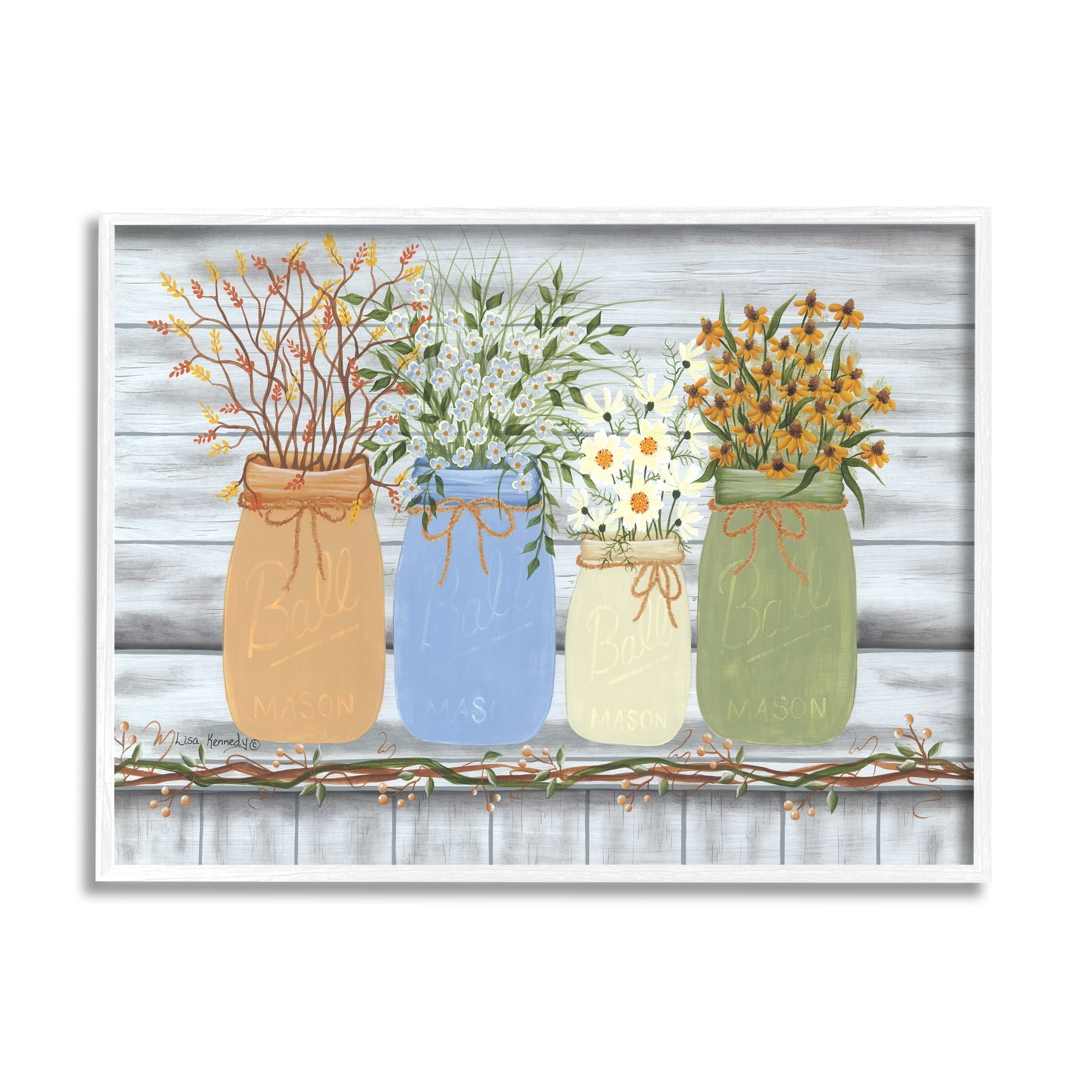Stupell Industries Autumn Wildflower Bouquets Traditional Farm Jars Country Florals, 20 x 16, Design by Lisa Kennedy