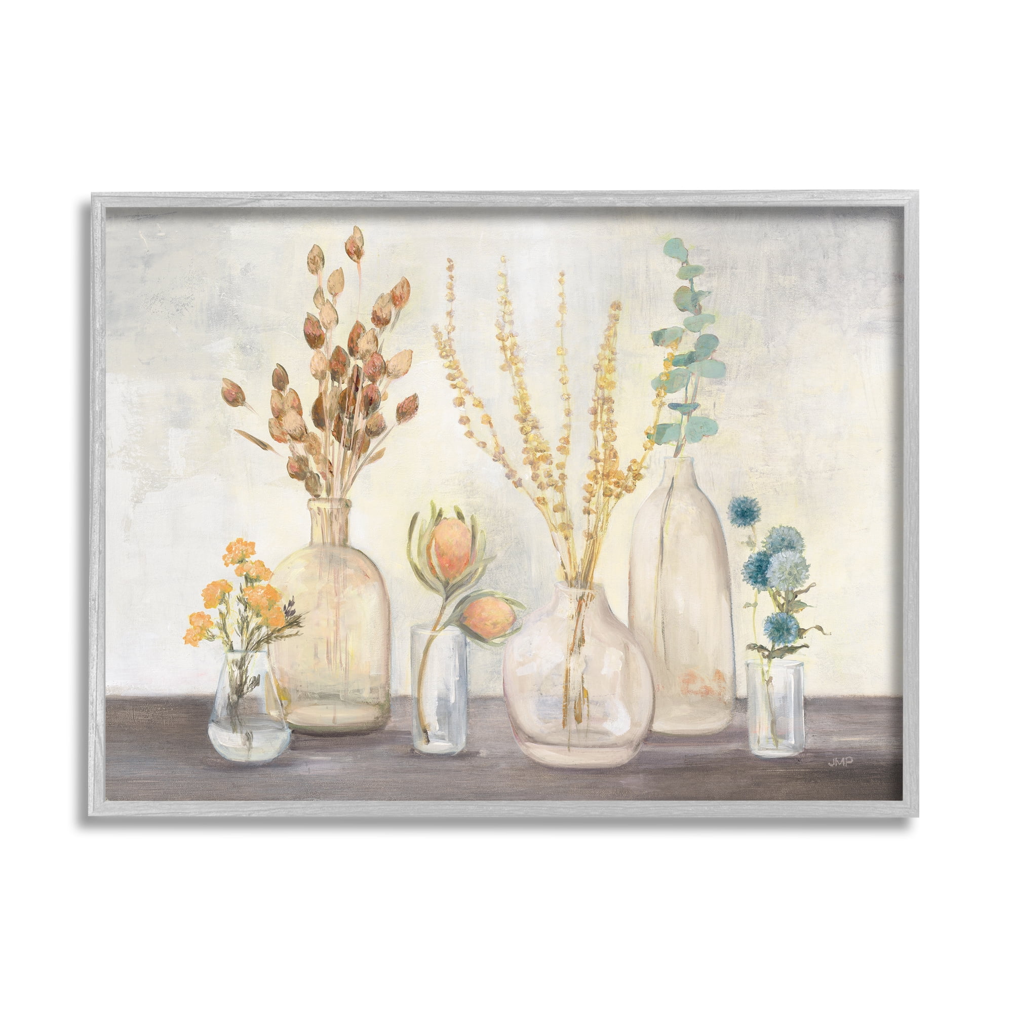 Autumn Wildflower Rustic Floral Canvas Print with Gray Frame