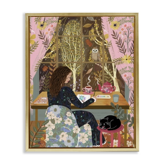 Stupell Industries Autumn Window Relaxing View Gold Framed Floater Canvas Wall Art design by Mia Charro, 21 x 17