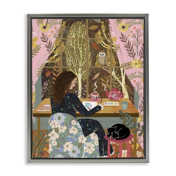 Stupell Industries Autumn Window Relaxing View Gray Framed Floater Canvas Wall Art design by Mia Charro, 31 x 25