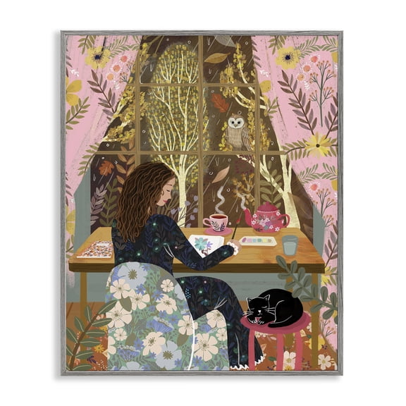 Stupell Industries Autumn Window Relaxing View Gray Framed Giclee Art design by Mia Charro, 20 x 16