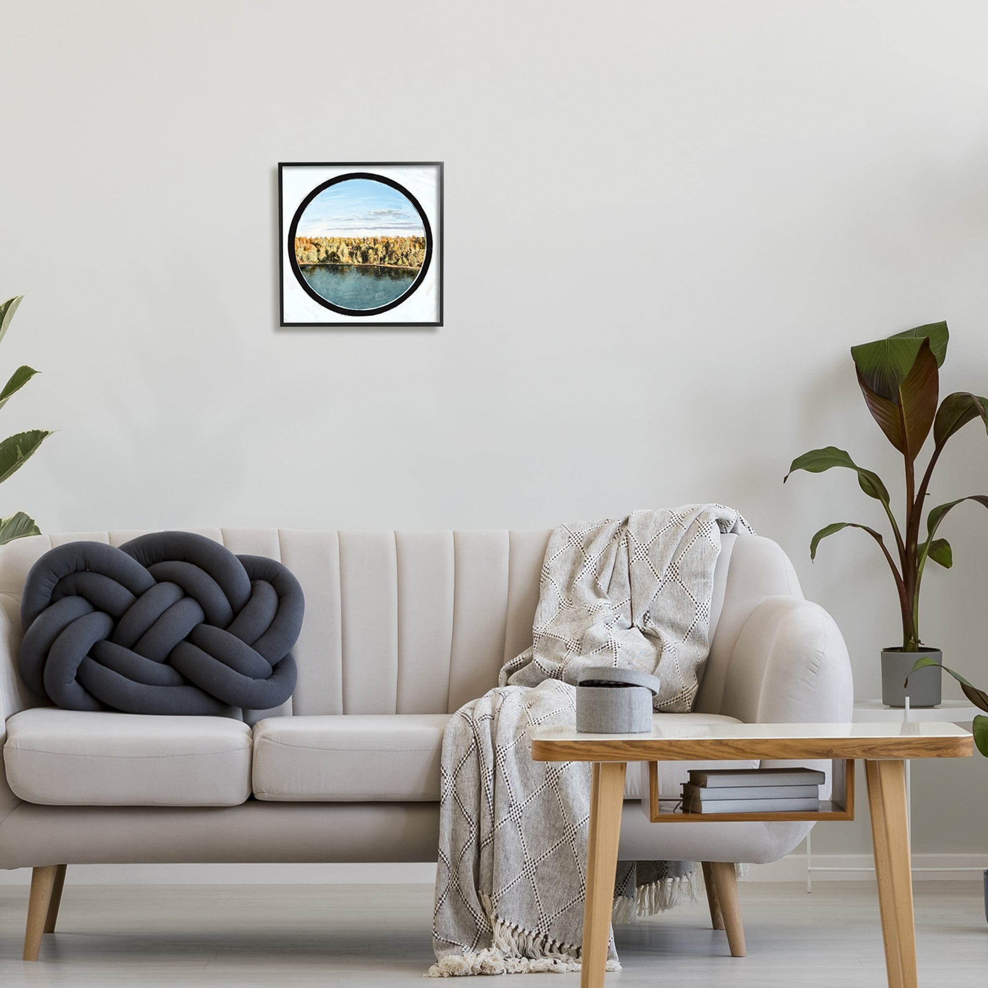 Stupell Industries Autumn Woodland Forest Lake Through Porthole Landscape Painting Black Framed Art Print Wall Art, Design by Ziwei Li