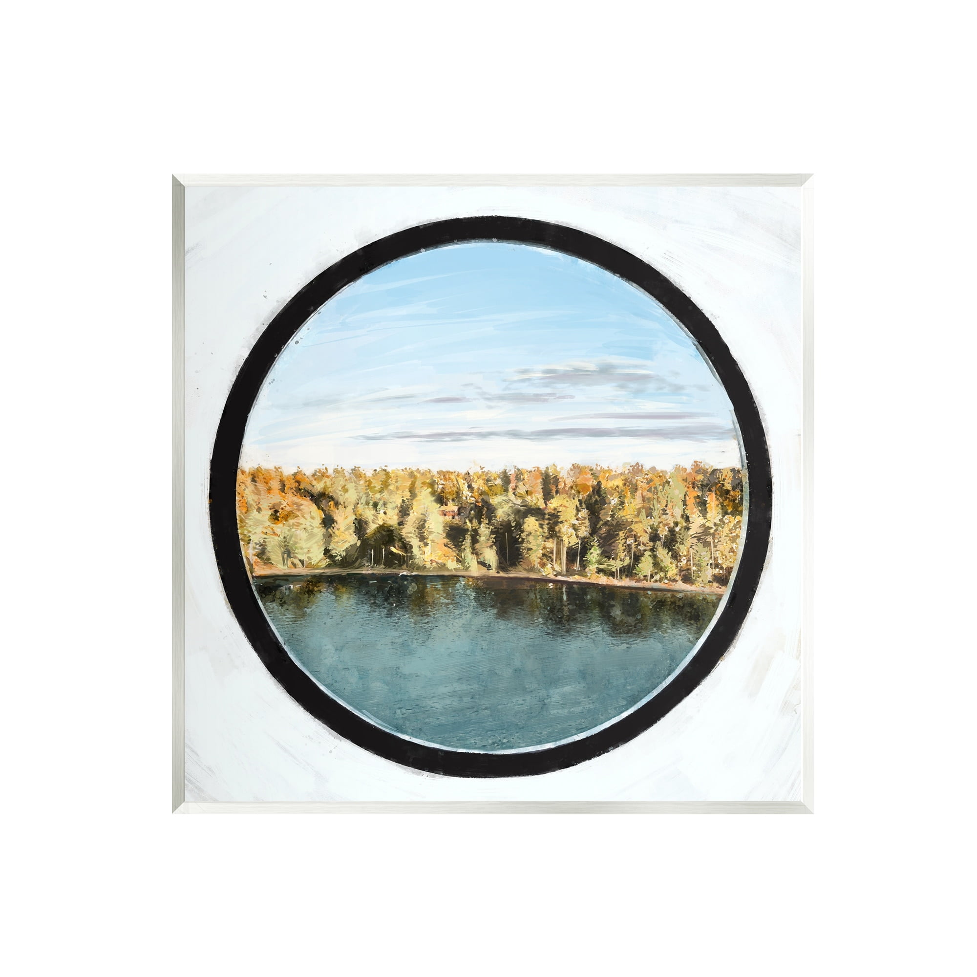 Stupell Industries Autumn Woodland Forest Lake Through Porthole Landscape Painting Unframed Art Print Wall Art, Design by Ziwei Li