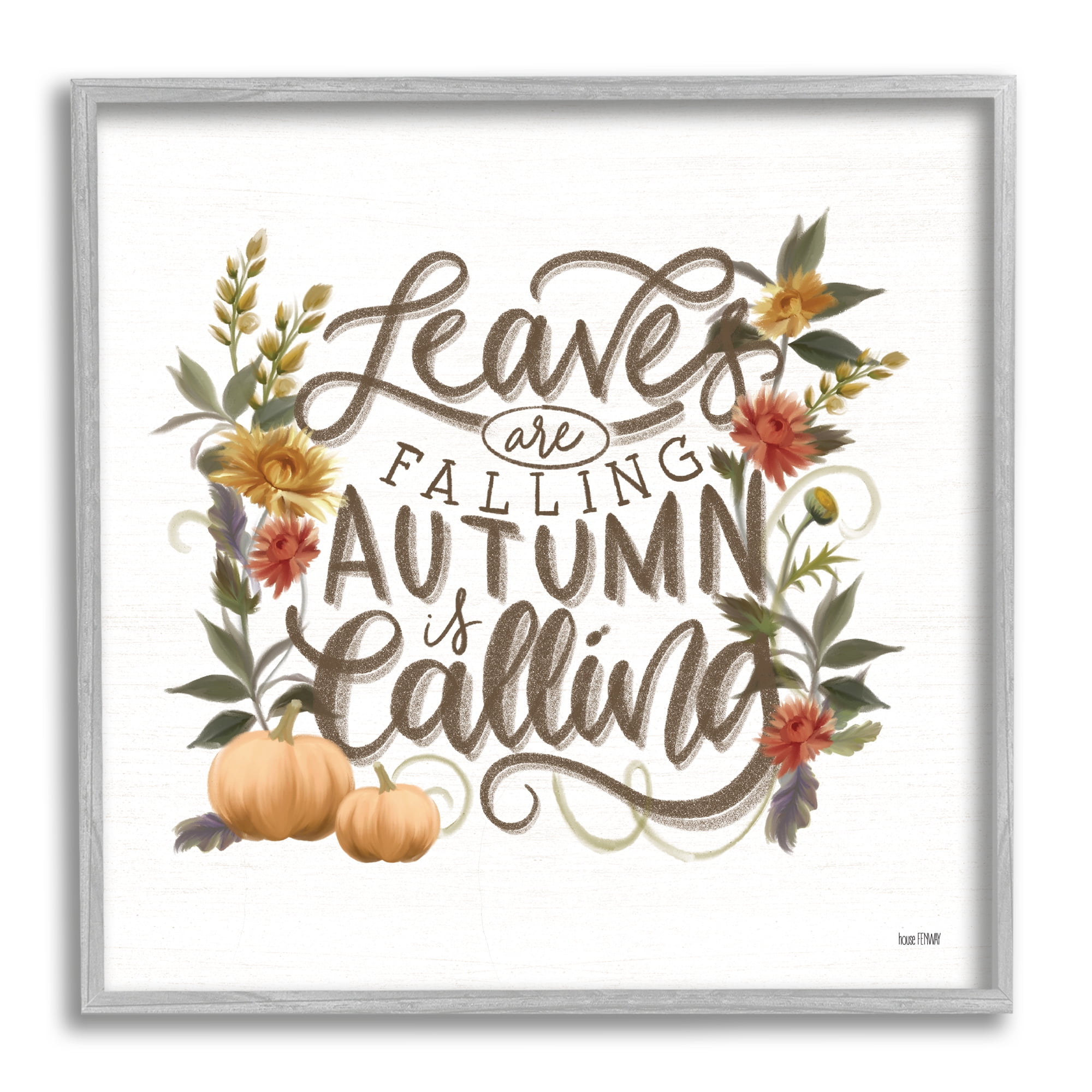 Stupell Industries Autumn is Calling Phrase Inspirational Painting Gray Framed Art Print Wall Art, 17 x 17