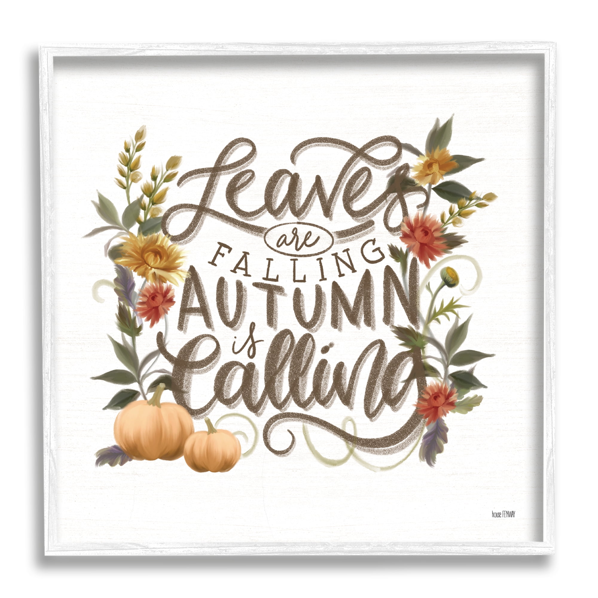 Stupell Industries Autumn is Calling Phrase Inspirational Painting White Framed Art Print Wall Art, 12 x 12