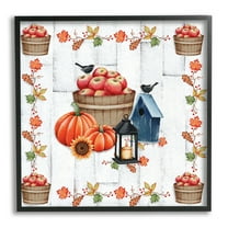 Stupell Industries Autumnal Apples & Lantern Holiday Painting Black Framed Art Print Wall Art, 12 x 12
