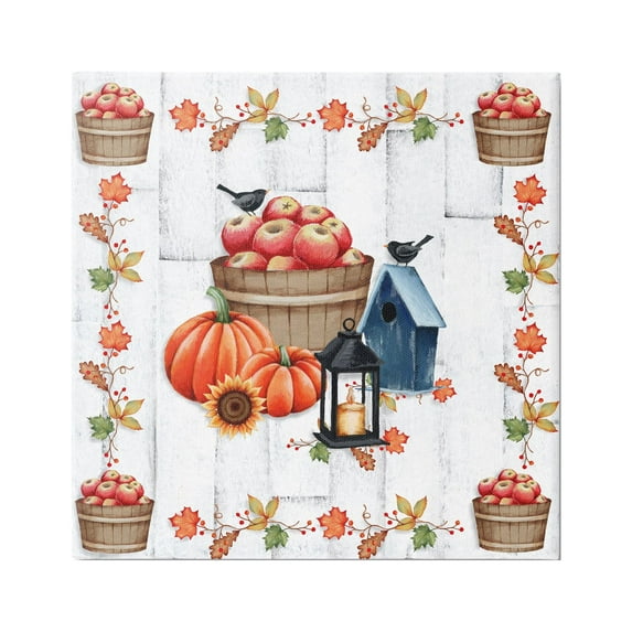 Stupell Industries Autumnal Apples & Lantern Holiday Painting Gallery Wrapped Canvas Art Print Wall Art, 17 x 17