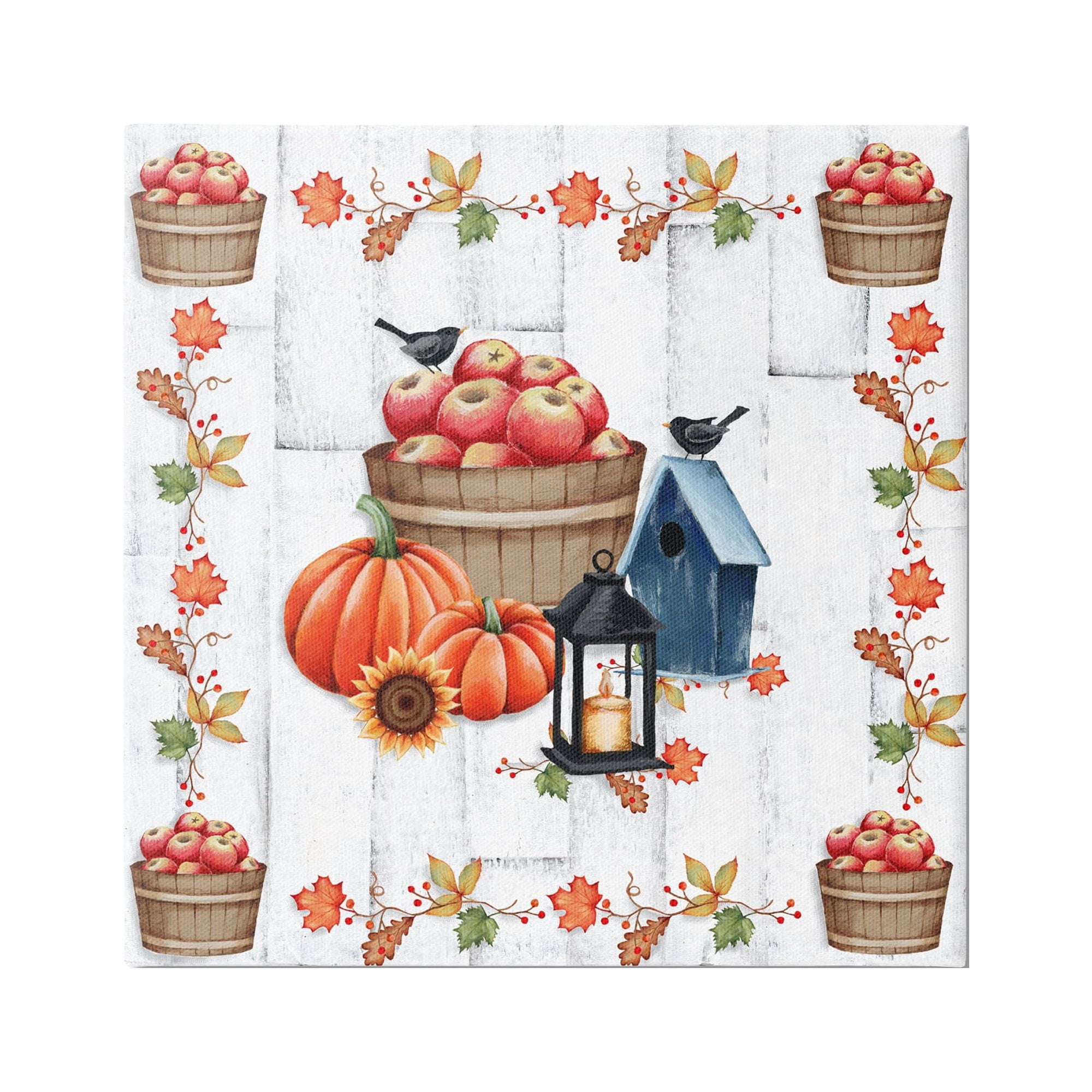 Stupell Industries Autumnal Apples & Lantern Holiday Painting Gallery Wrapped Canvas Art Print Wall Art, 36 x 36
