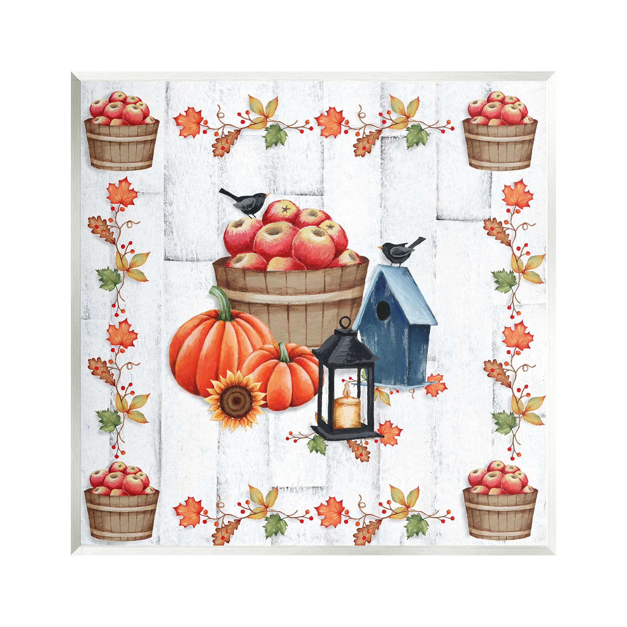 Stupell Industries Autumnal Apples & Lantern Holiday Painting Unframed Art Print Wall Art, 12 x 12