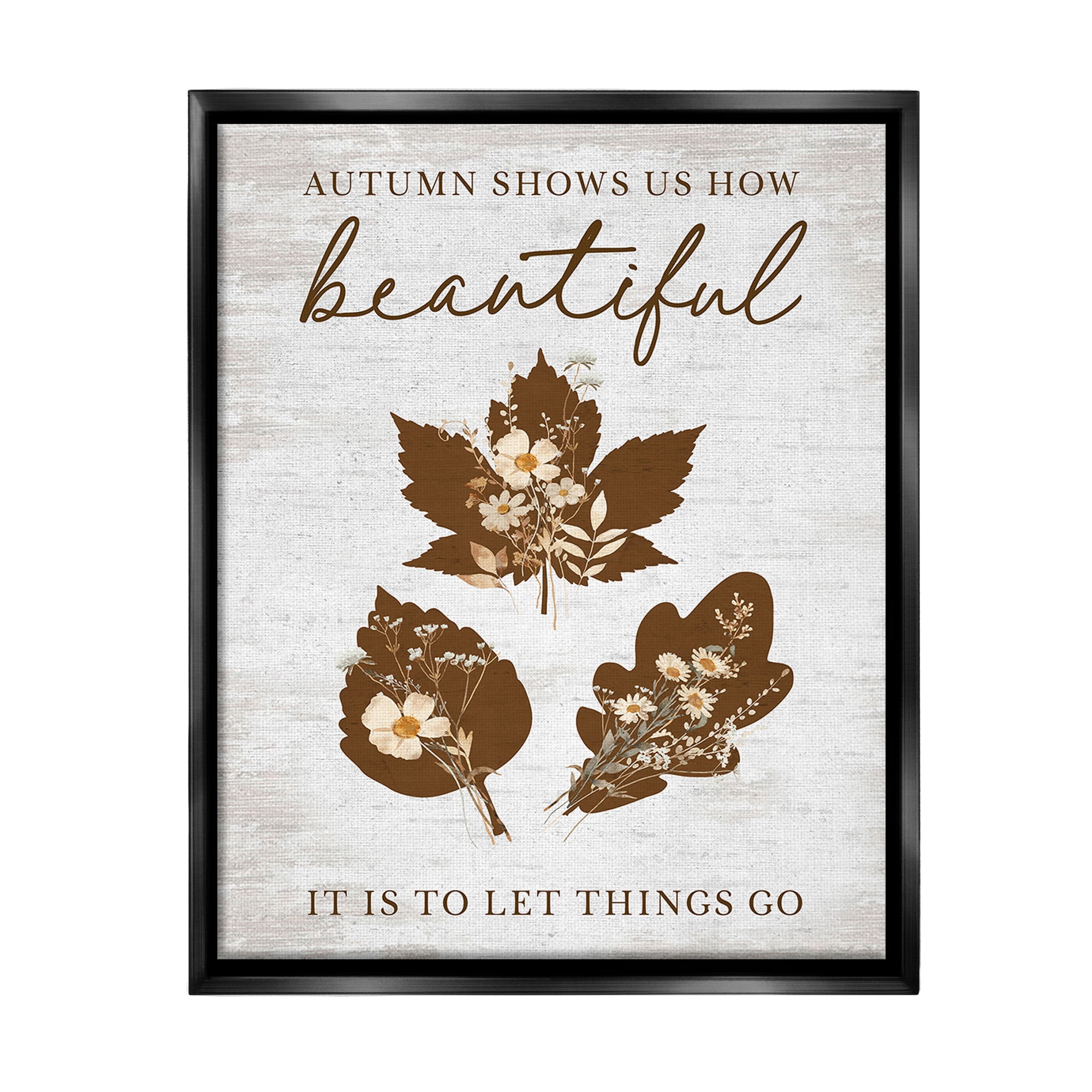 Stupell Industries Autumnal Beauty Phrase Botanical & Floral Painting Black Floater Framed Canvas Art Print Wall Art, 25 x 31