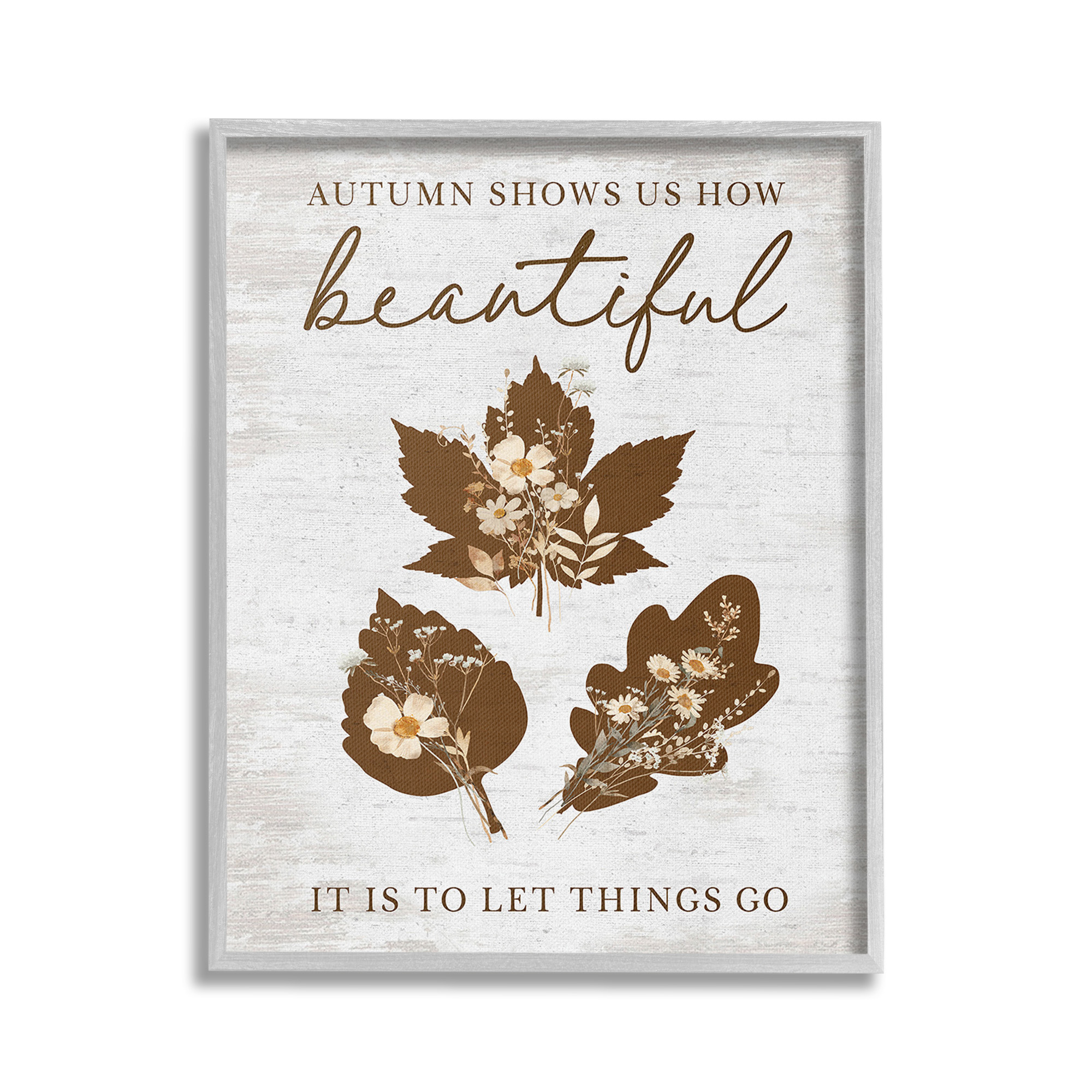Stupell Industries Autumnal Beauty Phrase Botanical & Floral Painting Gray Framed Art Print Wall Art, 16 x 20