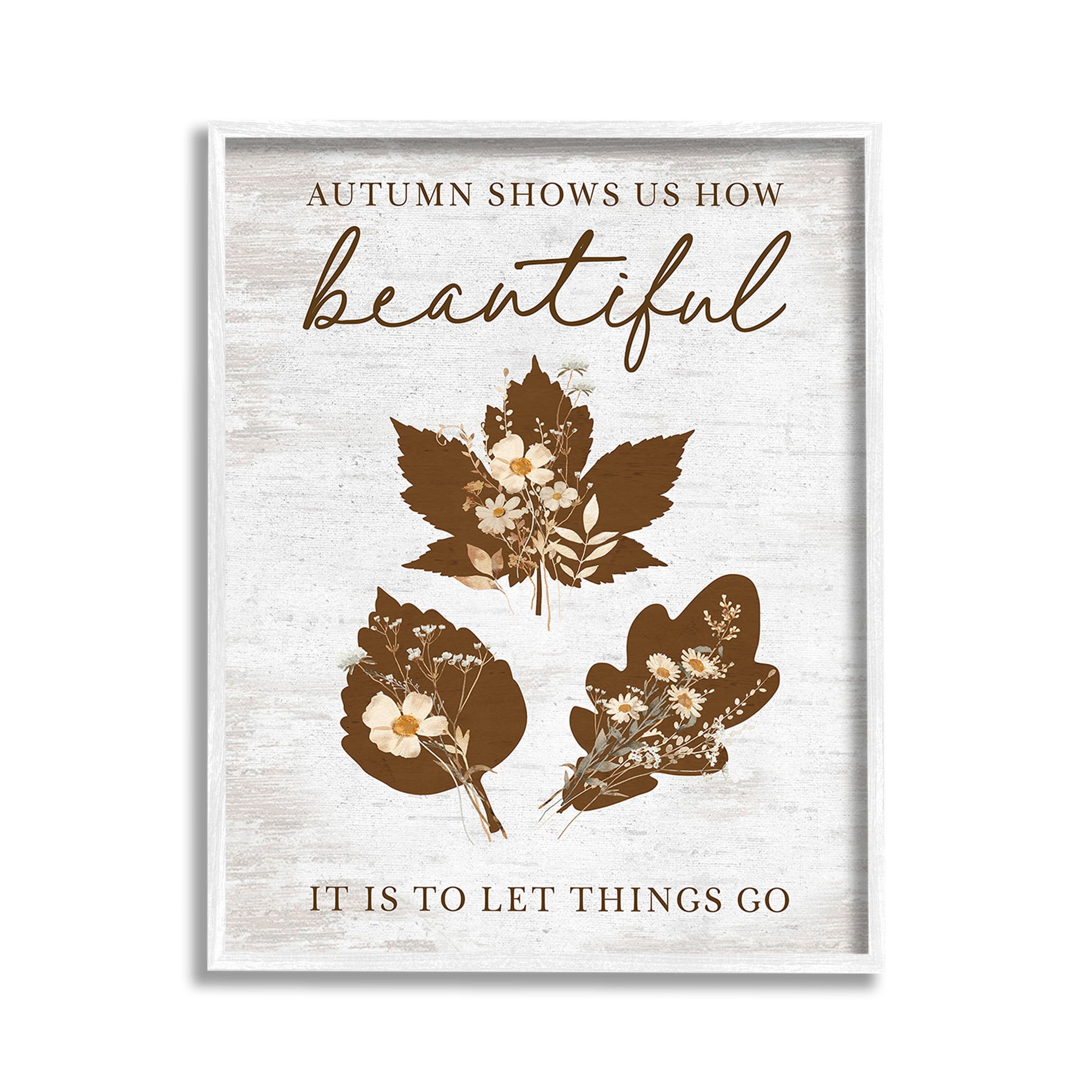 Stupell Industries Autumnal Beauty Phrase Botanical & Floral Painting White Framed Art Print Wall Art, 11 x 14