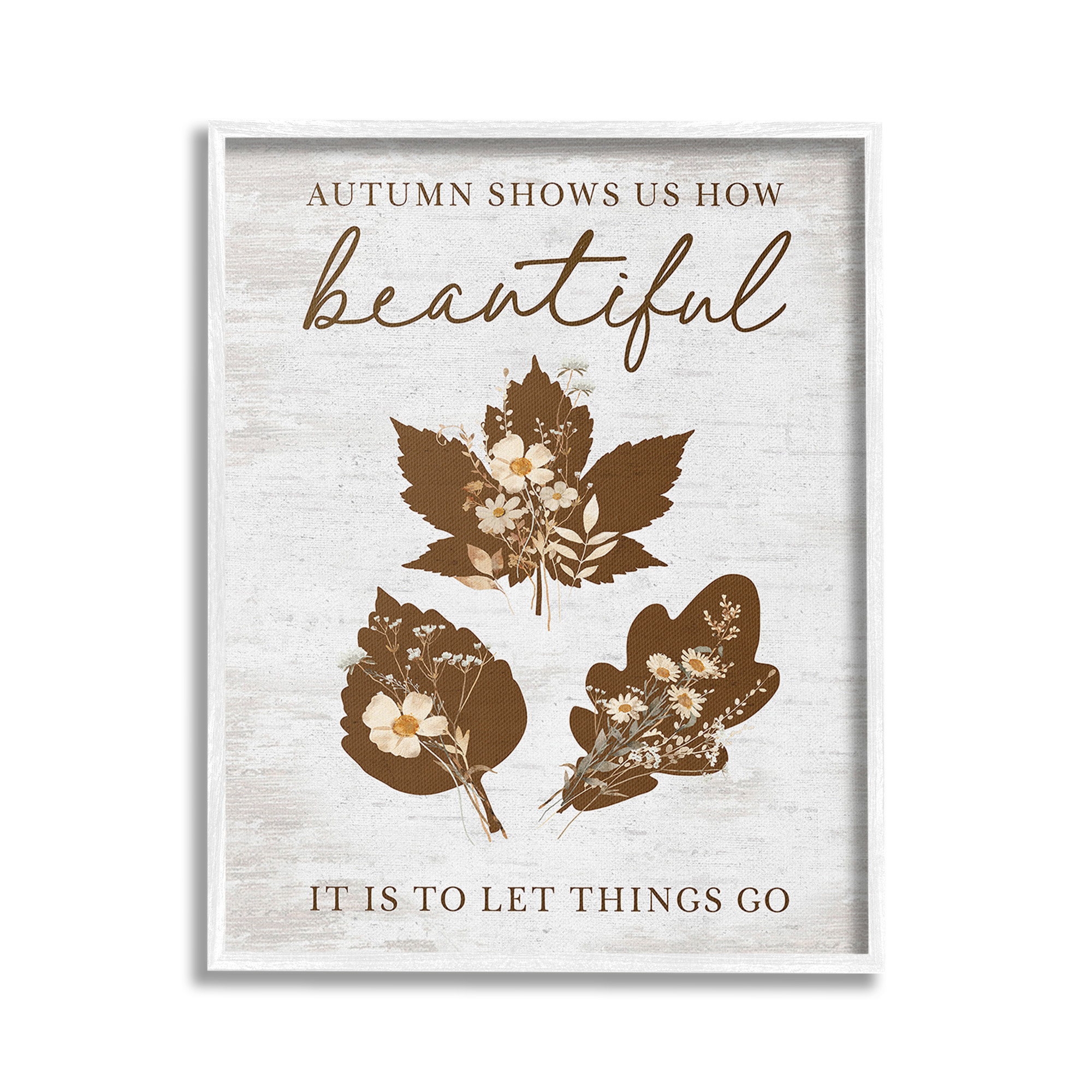 Stupell Industries Autumnal Beauty Phrase Botanical & Floral Painting White Framed Art Print Wall Art, 16 x 20