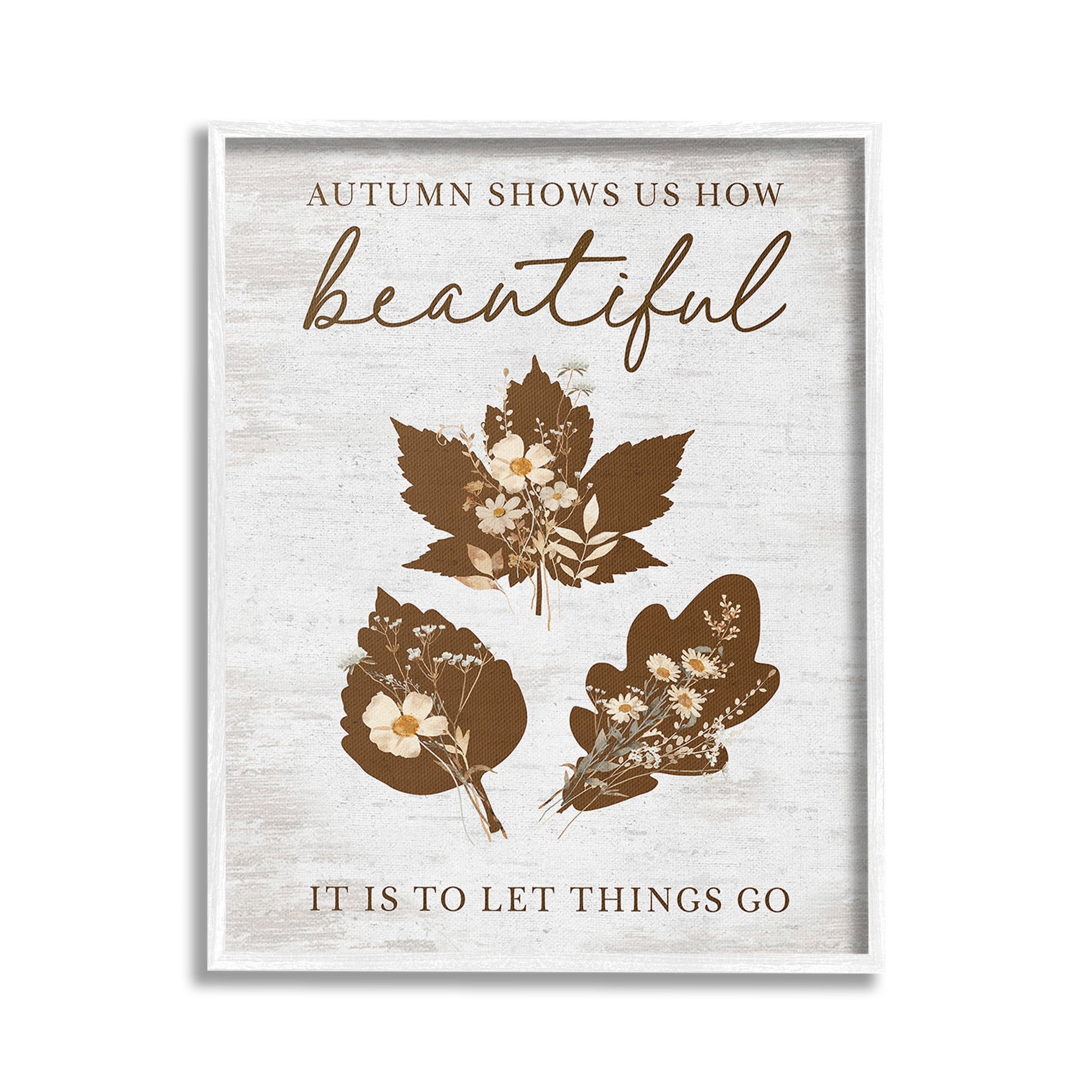 Stupell Industries Autumnal Beauty Phrase Botanical & Floral Painting White Framed Art Print Wall Art, 24 x 30
