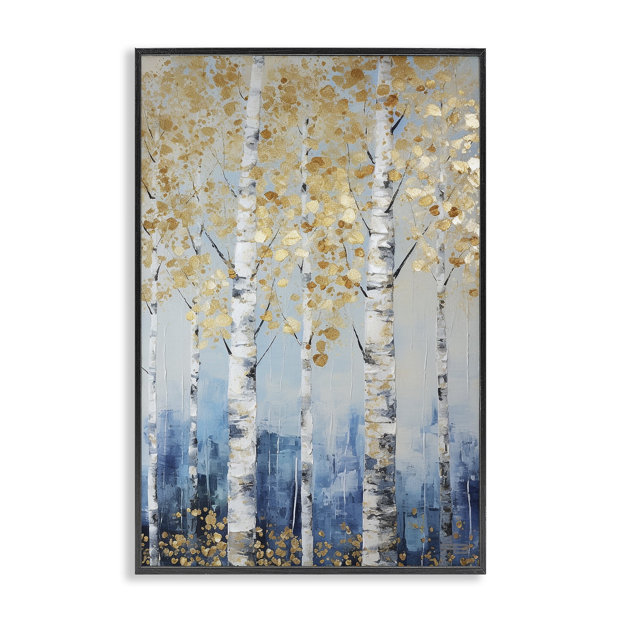 Stupell Industries Autumnal Birch Forest Landscape Painting Black Framed Art Print Wall Art, 16 x 24