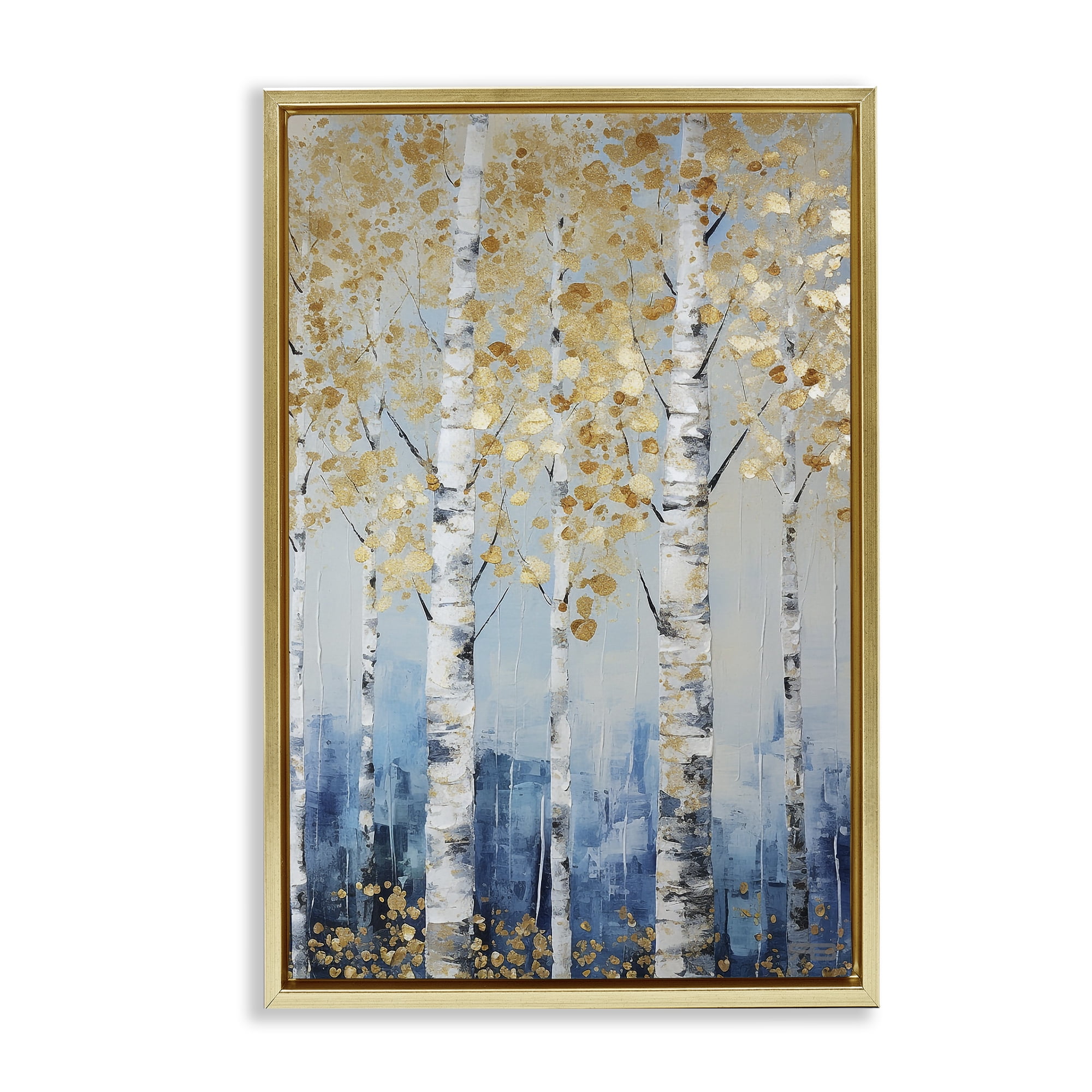 Stupell Industries Autumnal Birch Forest Landscape Painting Gold Floater Framed Art Print Wall Art, 21 x 31
