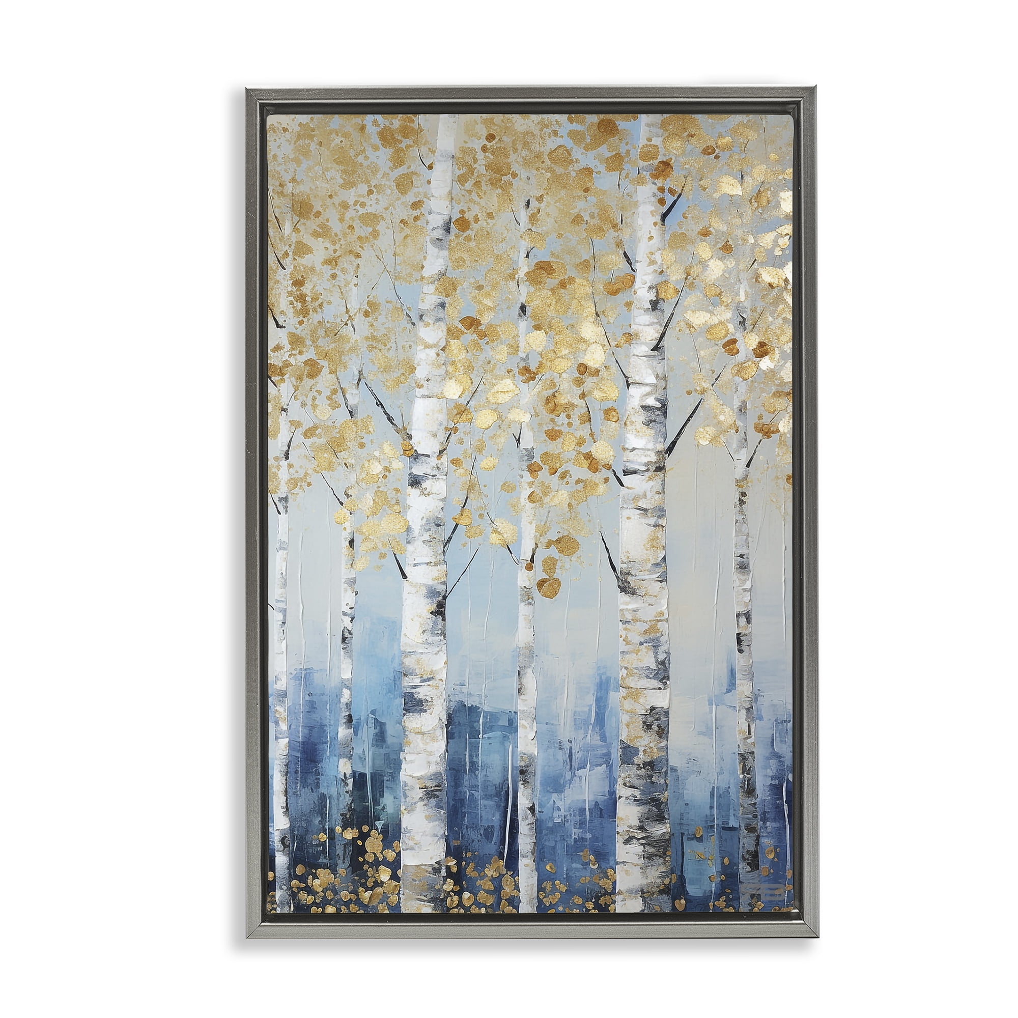 Stupell Industries Autumnal Birch Forest Landscape Painting Gray Floater Framed Art Print Wall Art, 21 x 31