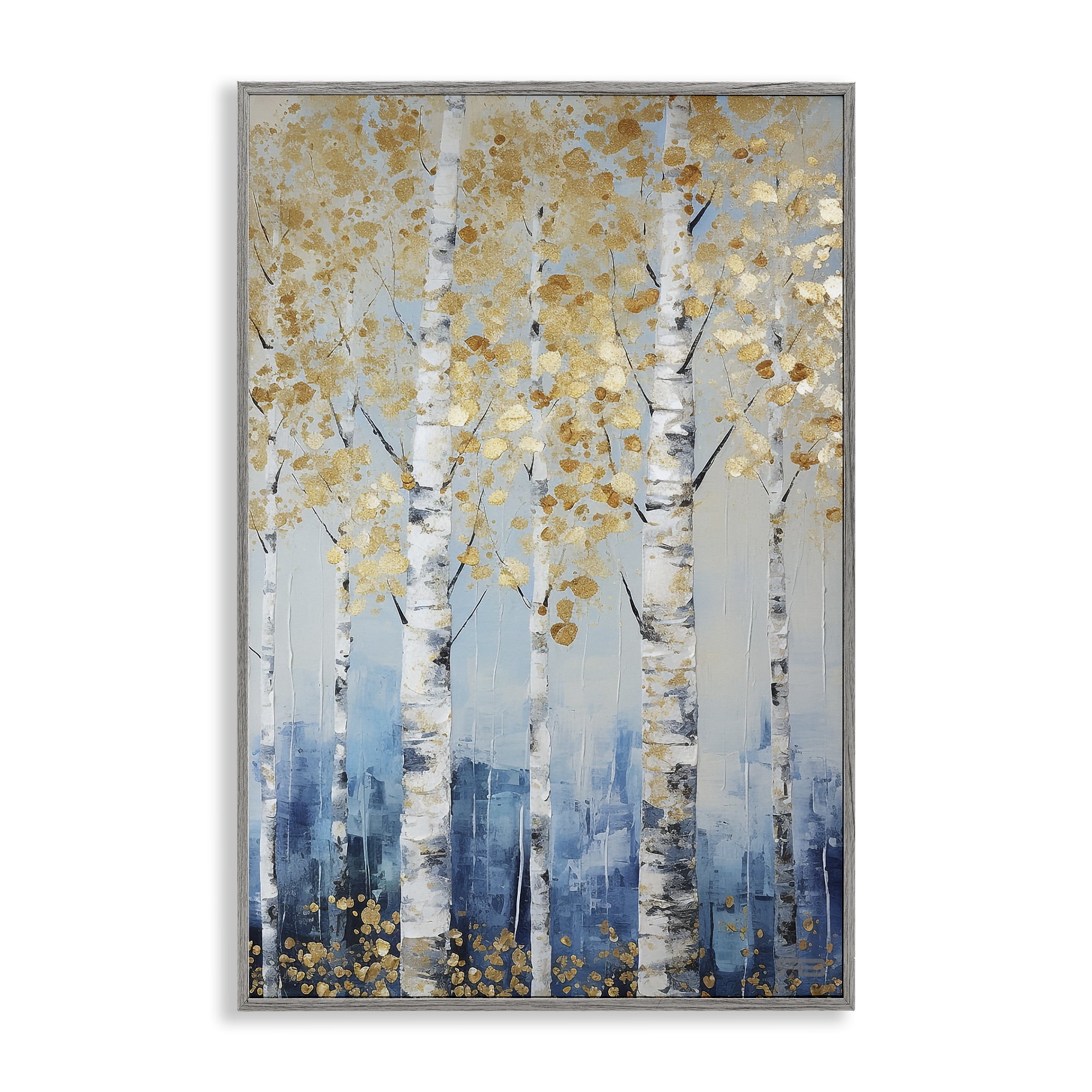 Stupell Industries Autumnal Birch Forest Landscape Painting Gray Framed Art Print Wall Art, 16 x 24