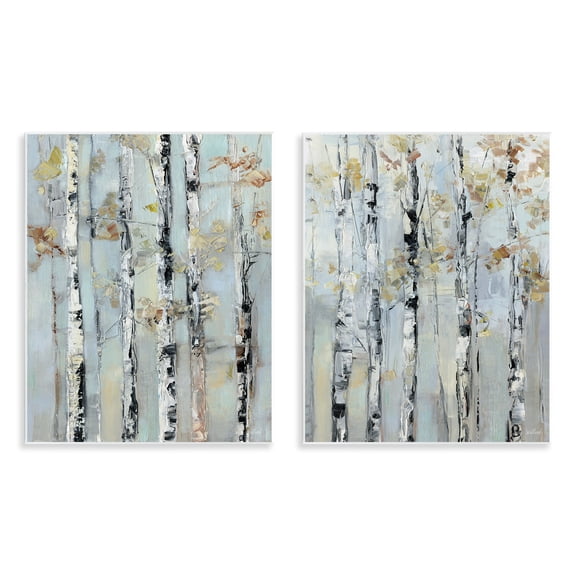 Stupell Industries Autumnal Birch Trees Abstract Painting Unframed Art Print Wall Art, 11 x 14, Set of 2