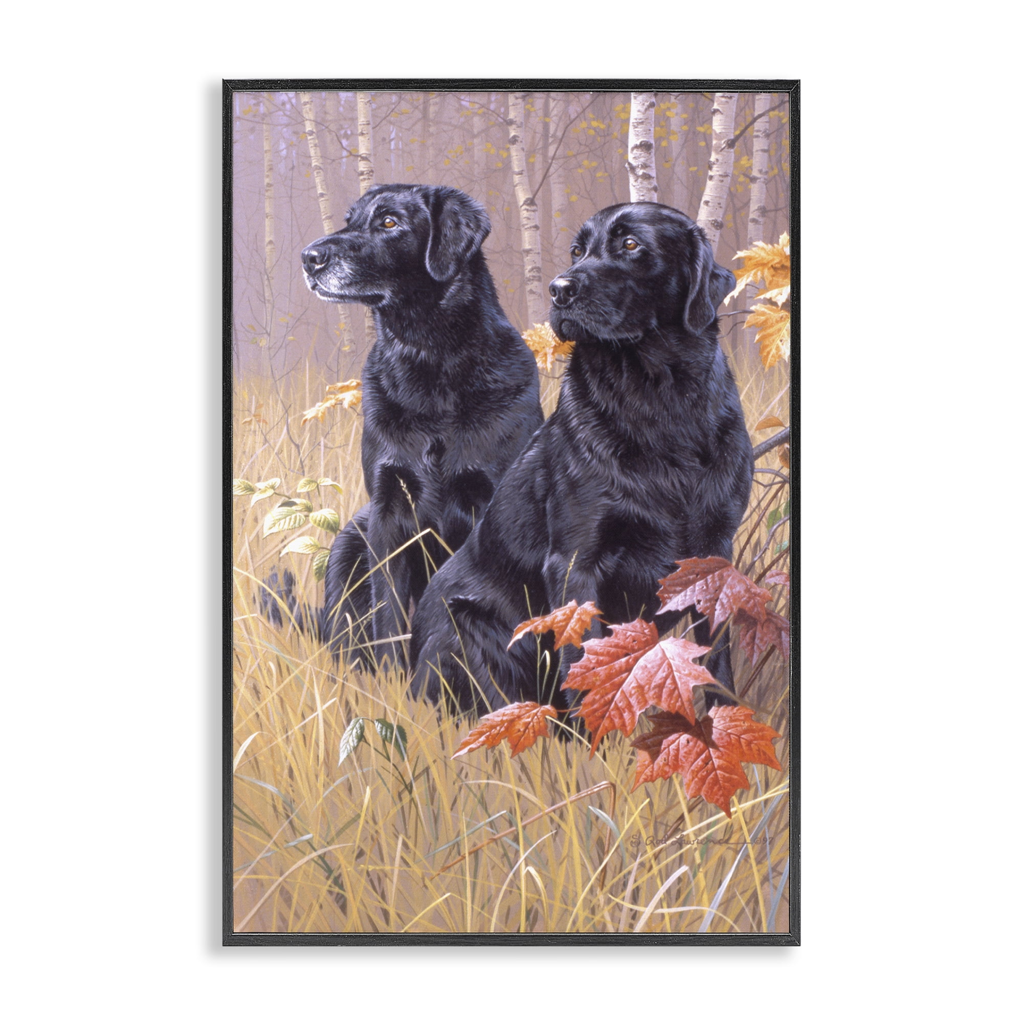Stupell Industries Autumnal Black Dogs Animals Painting Black Framed Art Print Wall Art, 20 x 30