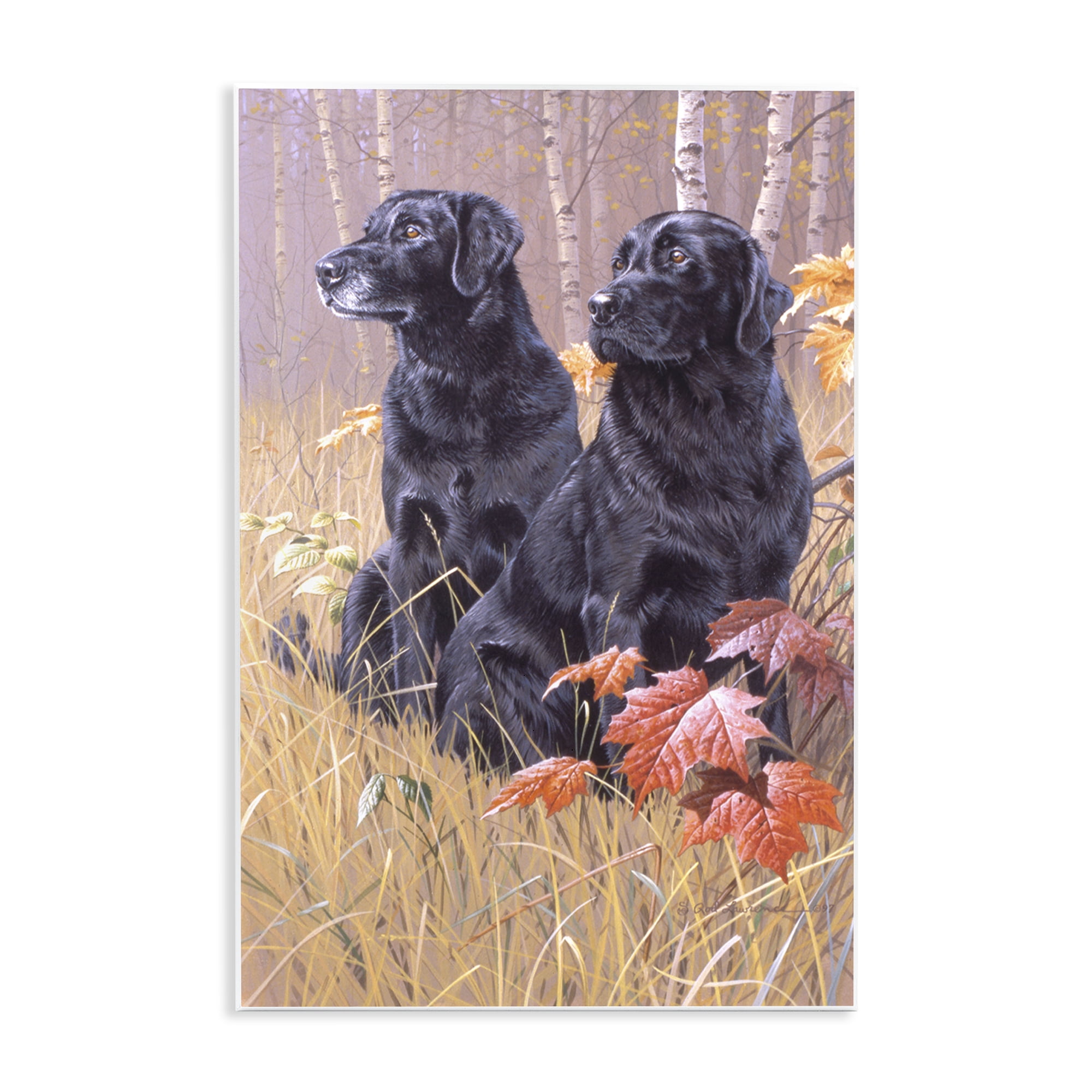 Stupell Industries Autumnal Black Dogs Animals Painting Unframed Art Print Wall Art, 13 x 19