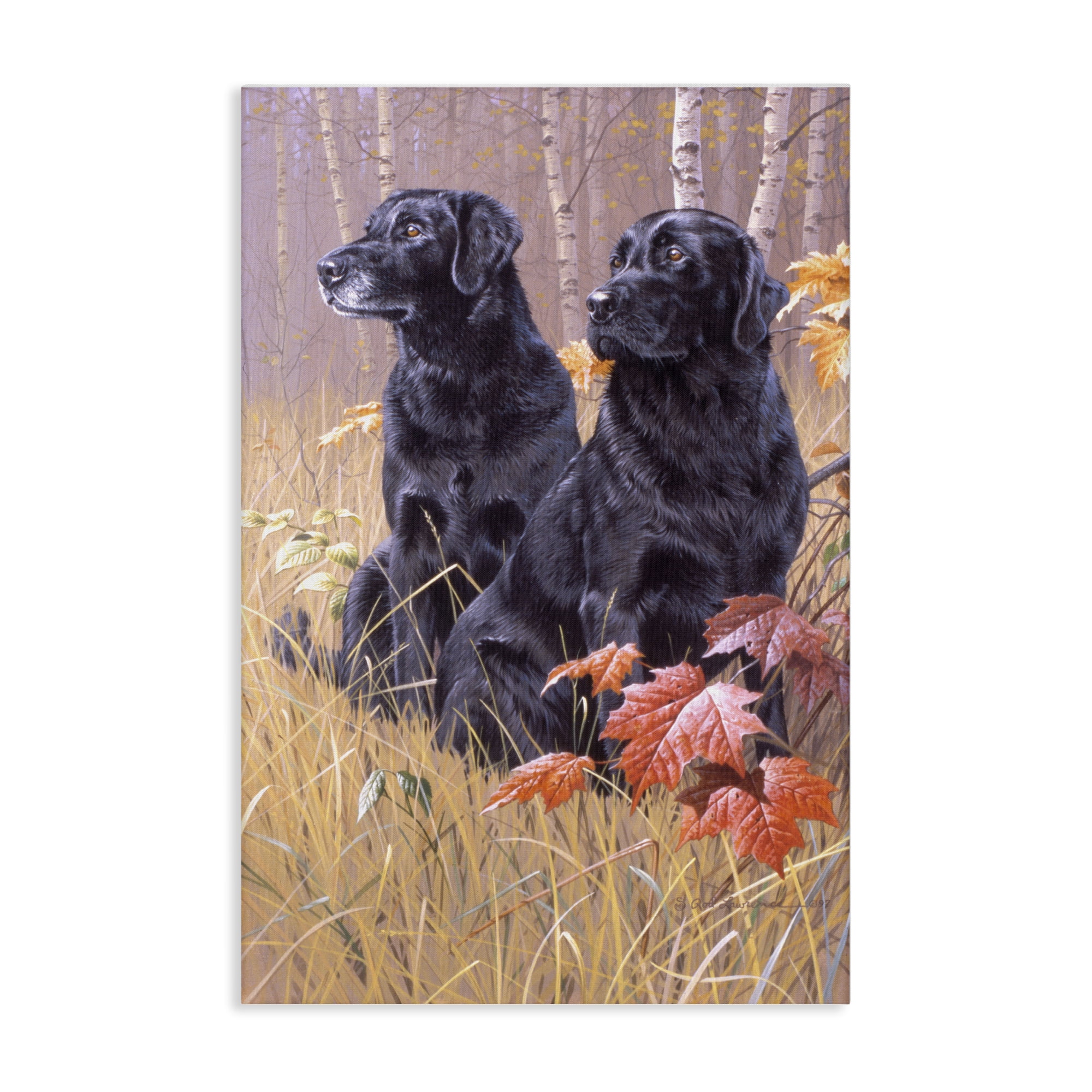 Stupell Industries Autumnal Black Dogs Animals Painting Wrapped Canvas Art Print Wall Art, 24 x 36